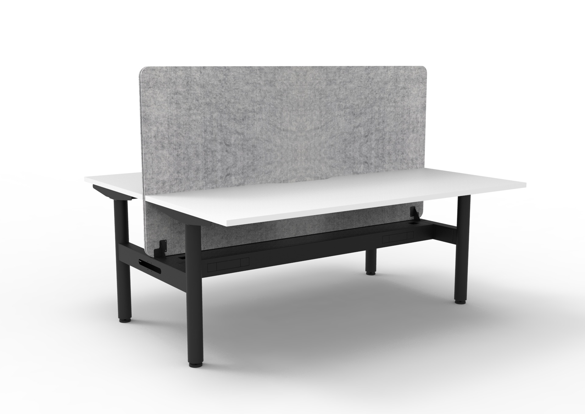 RAPIDLINE Halo Static Back-to-Back Workstation 1500W x 750D – White Top, Black Satin Frame, Marble Grey Eco Panel Screen