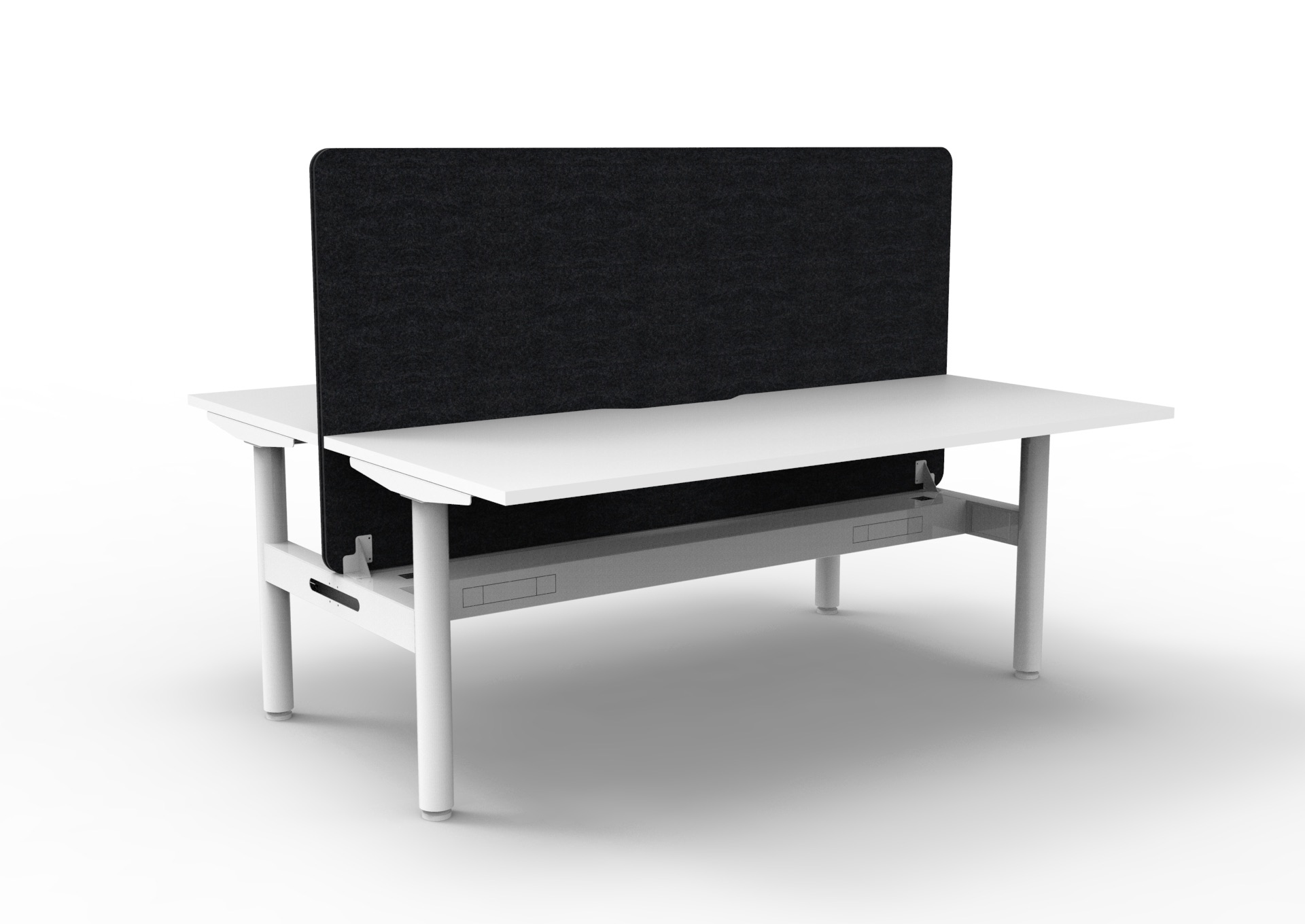 Rapidline Halo Static Back-to-Back Desk 1200 x 750mm | Natural White Top, White Satin Frame, Cable Tray, Black PET Screen
