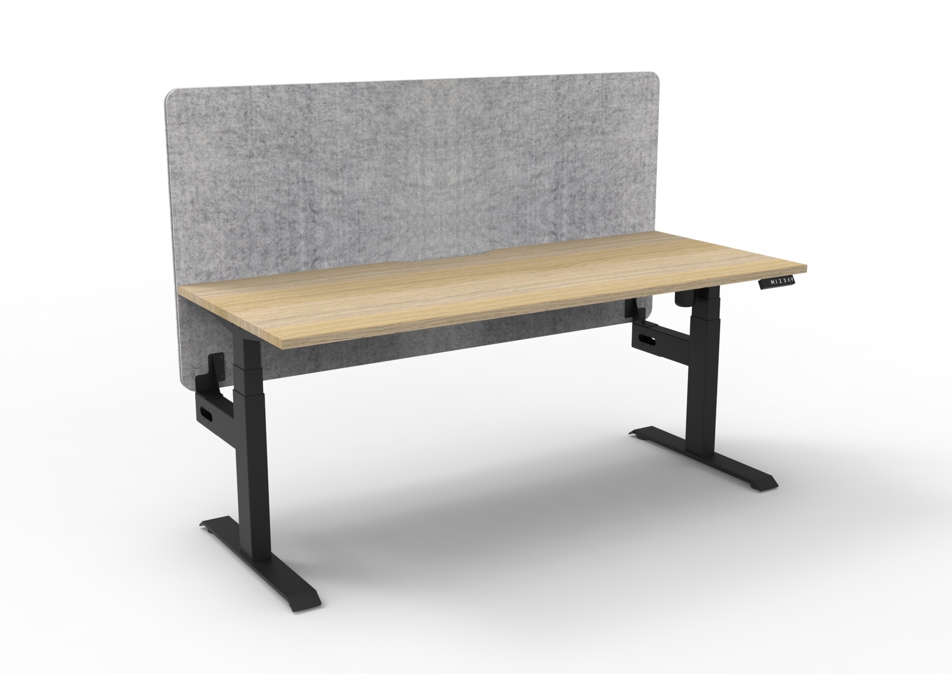 Rapidline Boost Light Standing Desk 1200mm x 750mm | Natural Oak Top, Black Frame, Marble Grey Eco Panel Screen