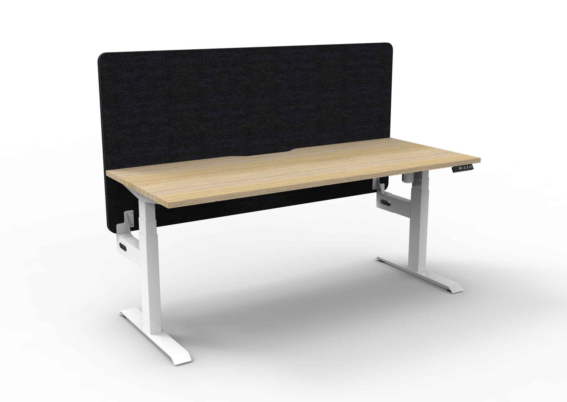 Rapidline Boost Light Sit-Stand Desk – Natural Oak Top, White Satin Frame, Black Eco Panel Screen (1500×750mm)