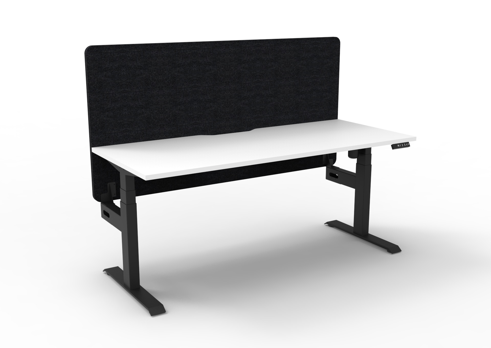 RAPIDLINE Boost Light Sit-Stand Desk – Natural White Top, Black Satin Frame, Black PET Privacy Screen | 1800×750mm