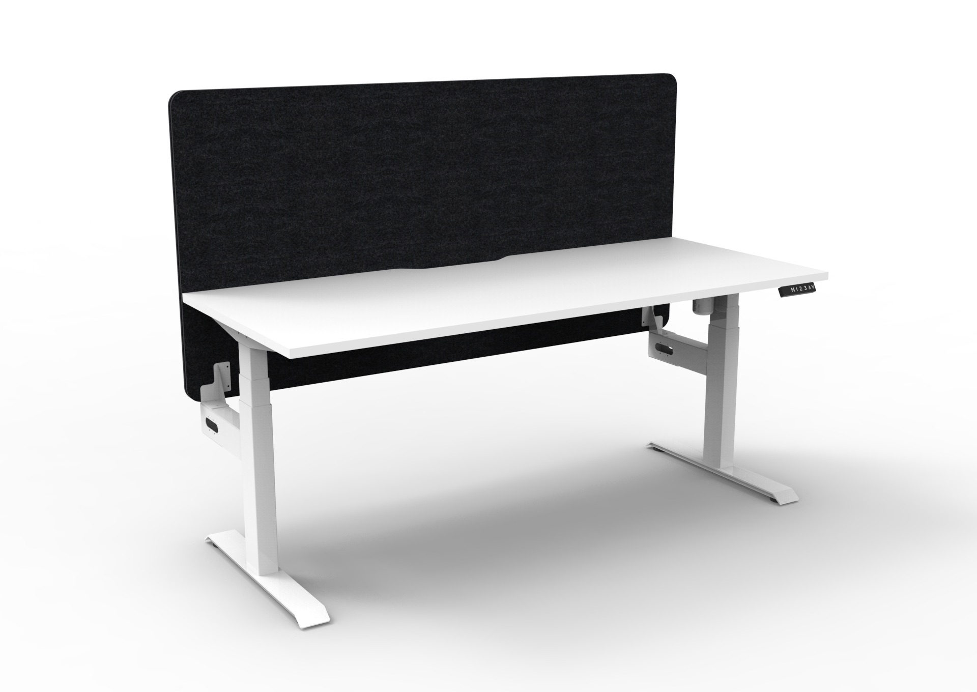 Rapidline Boost Light Sit-Stand Desk – 1200×750mm, White Top & White Frame, Black Eco Panel Screen