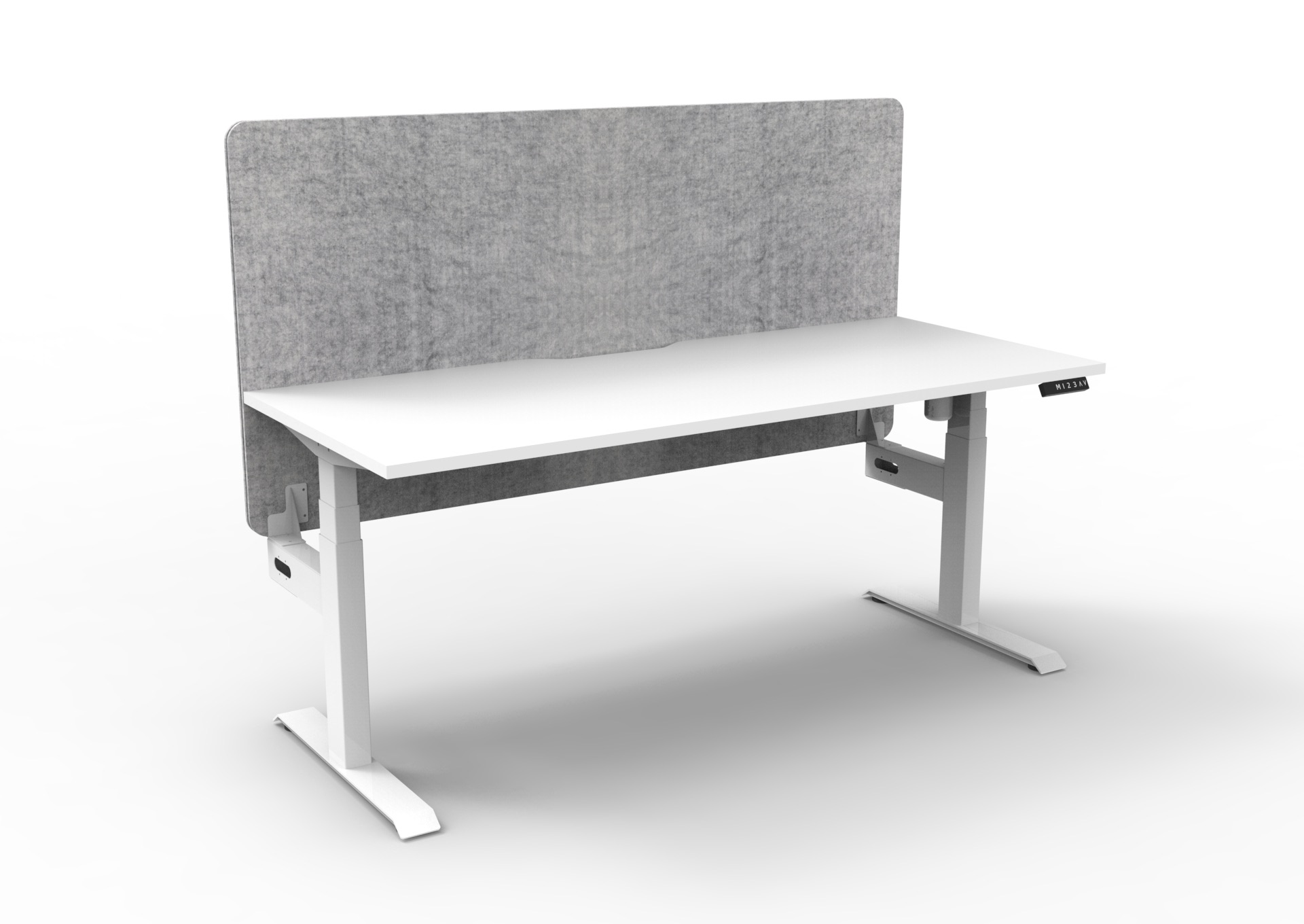 Rapidline Boost Light Standing Desk – 1500mm × 750mm, Natural White Top & White Satin Frame, Marble Grey PET Screen