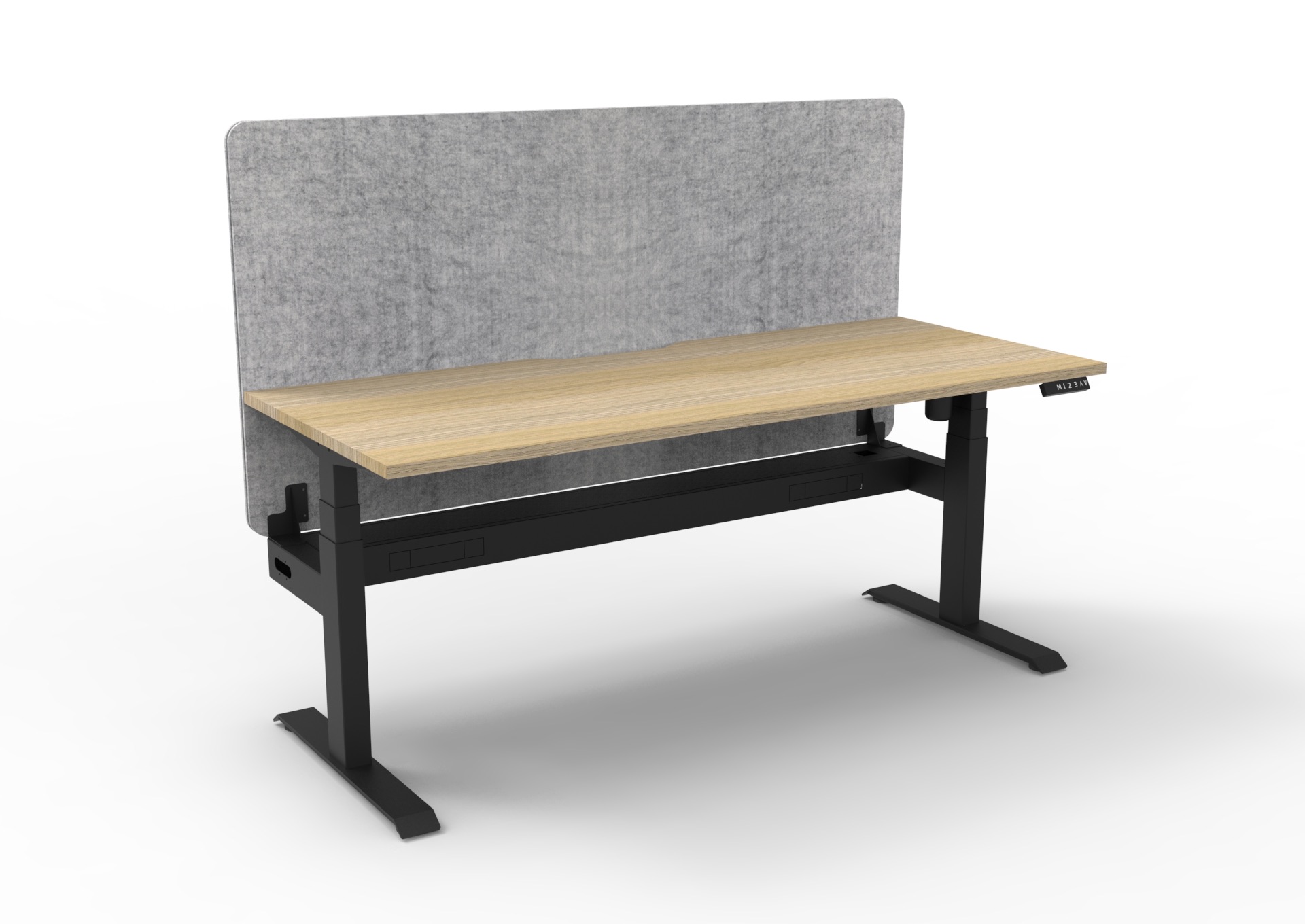 RAPIDLINE Boost Light Sit-Stand Desk – 1800×750mm, Natural Oak Top, Black Satin Frame, Marble Grey PET Screen