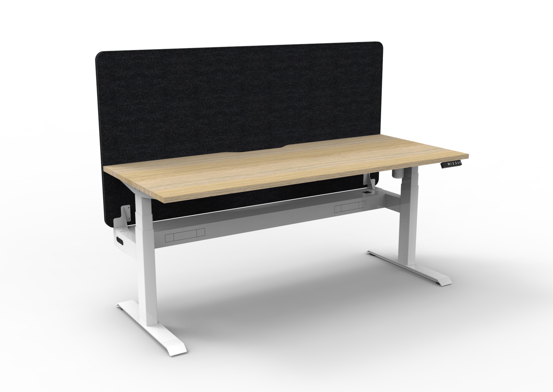 Rapidline Boost Light Sit-Stand Desk – 1800×750mm, Natural Oak Top, White Satin Frame, Black PET Screen