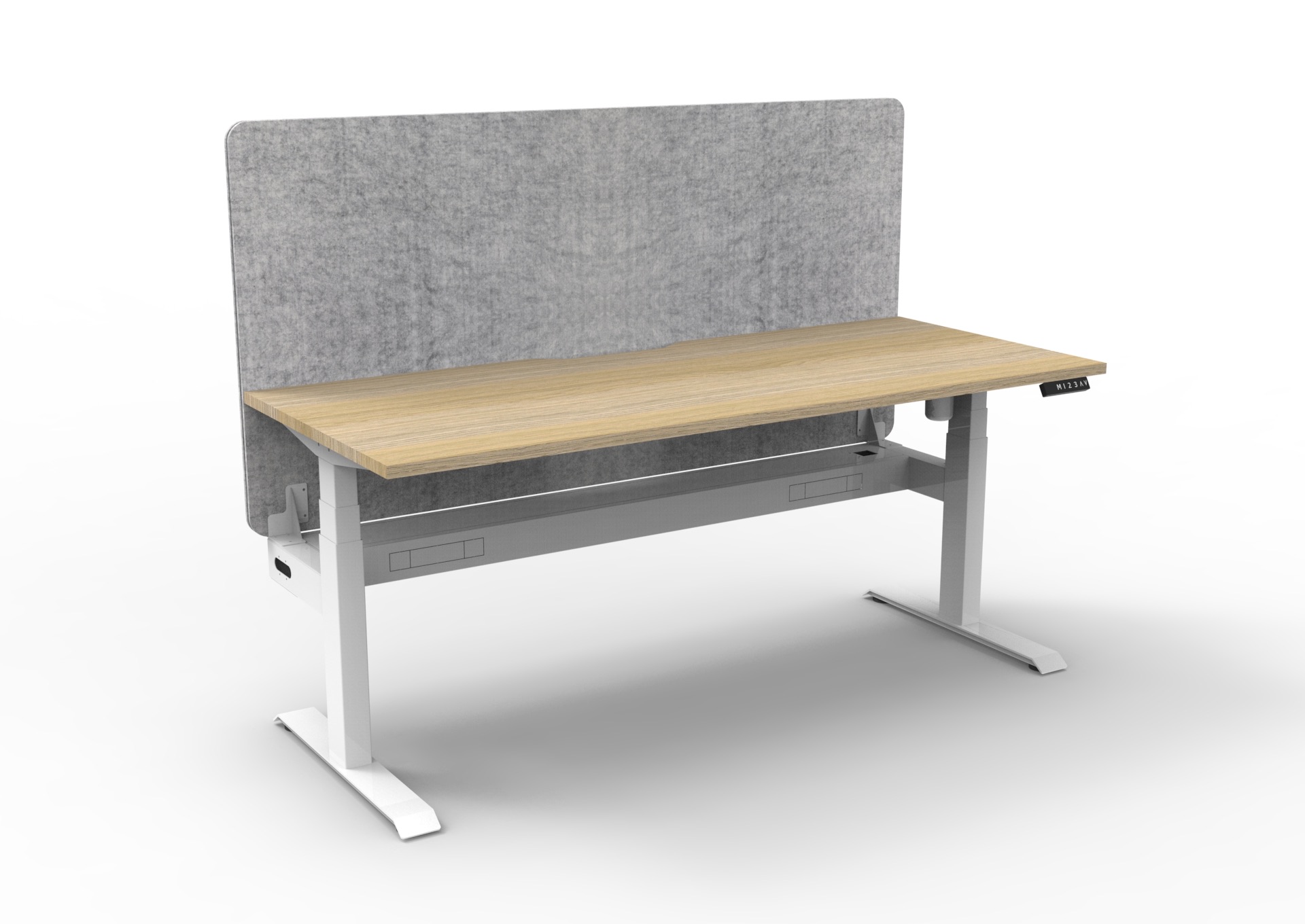 Rapidline Boost Light Sit-Stand Desk – 1800×750mm, Natural Oak Top, White Satin Frame, Marble Grey PET Screen