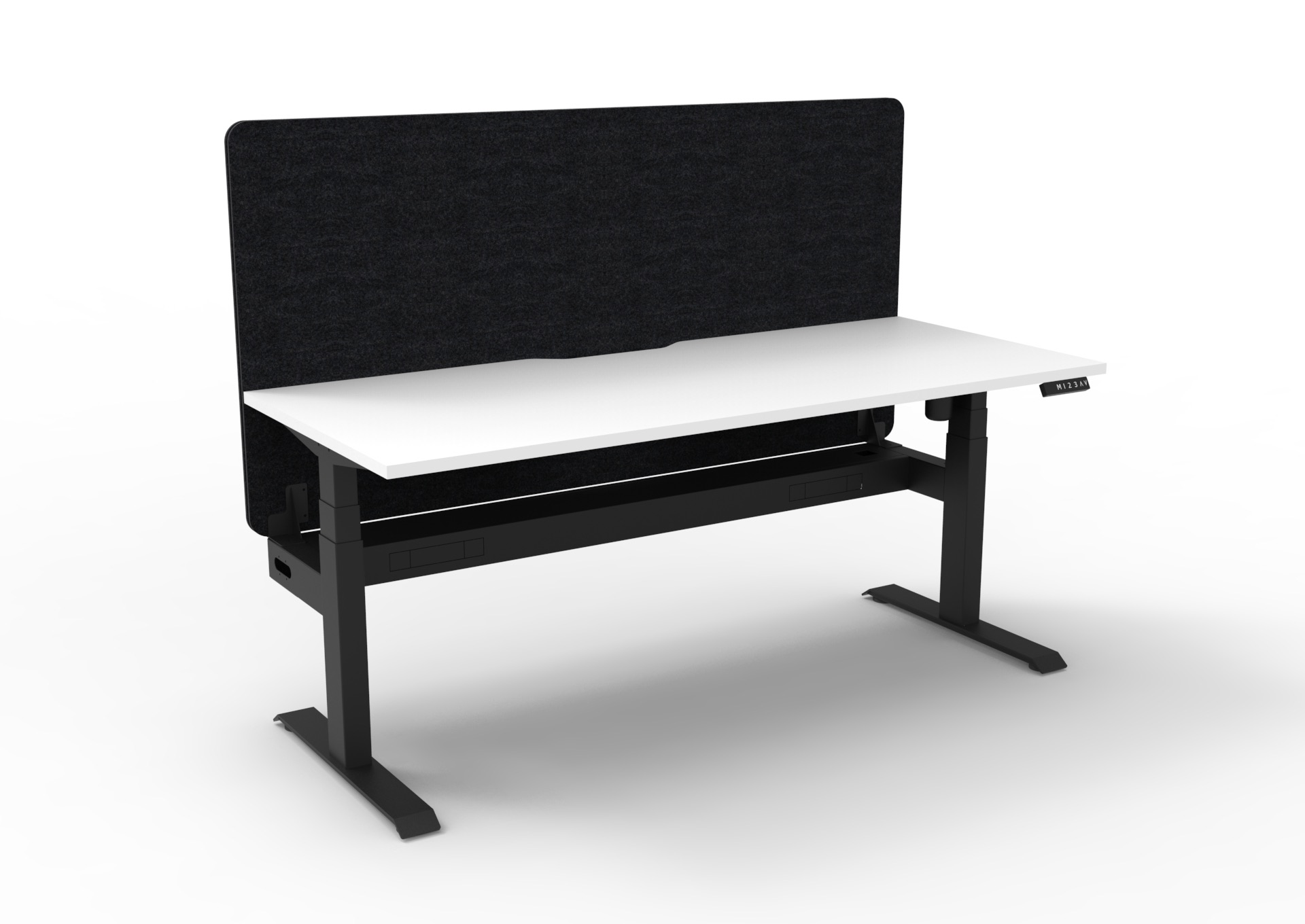 Rapidline Boost Light Sit-Stand Desk 1500mm x 750mm | Natural White Top, Black Satin Frame, Black PET Screen, Cable Tray