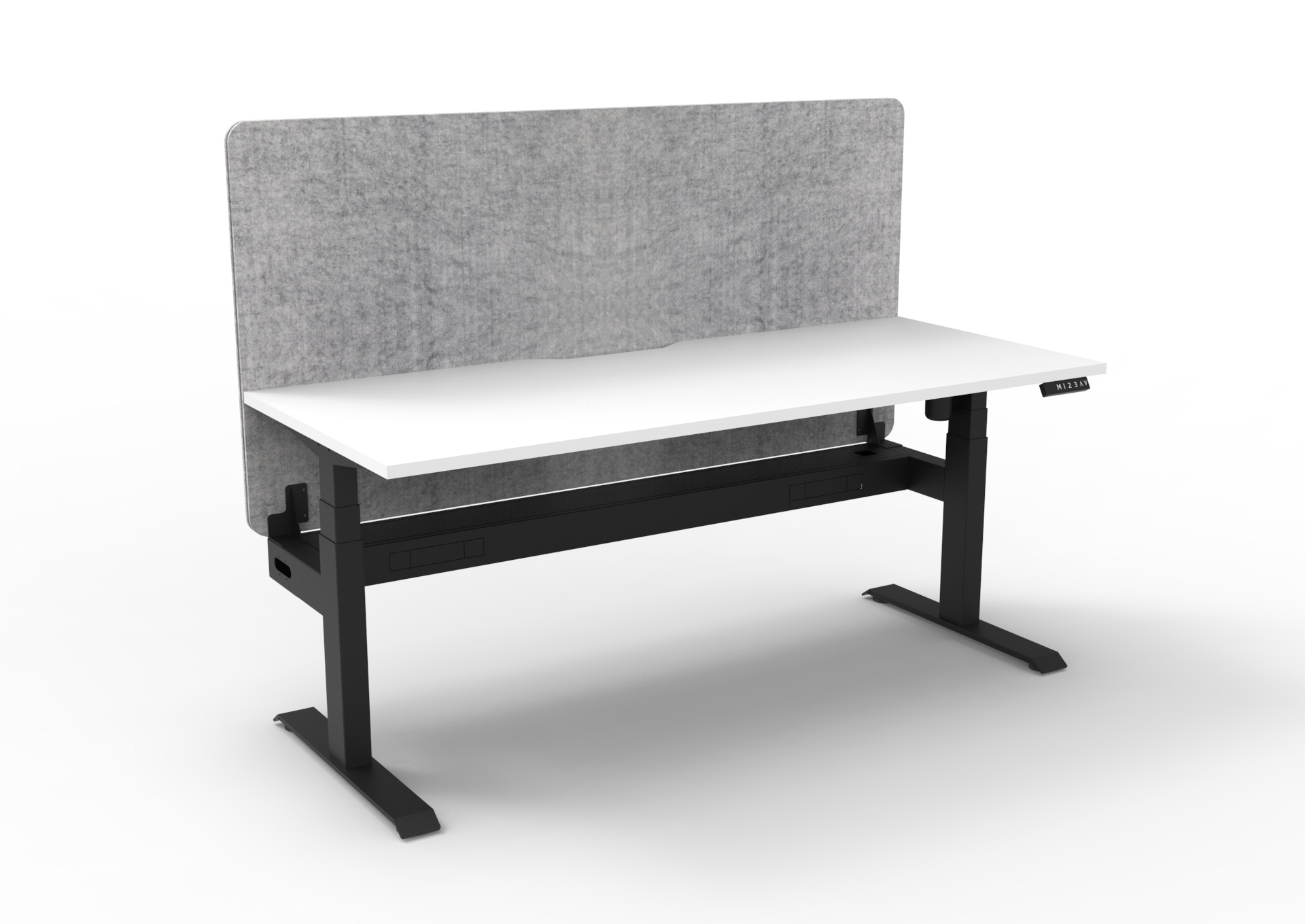 Rapidline Boost Light Standing Desk – Natural White Top, Black Frame, Marble Grey Screen | 1200 x 750mm