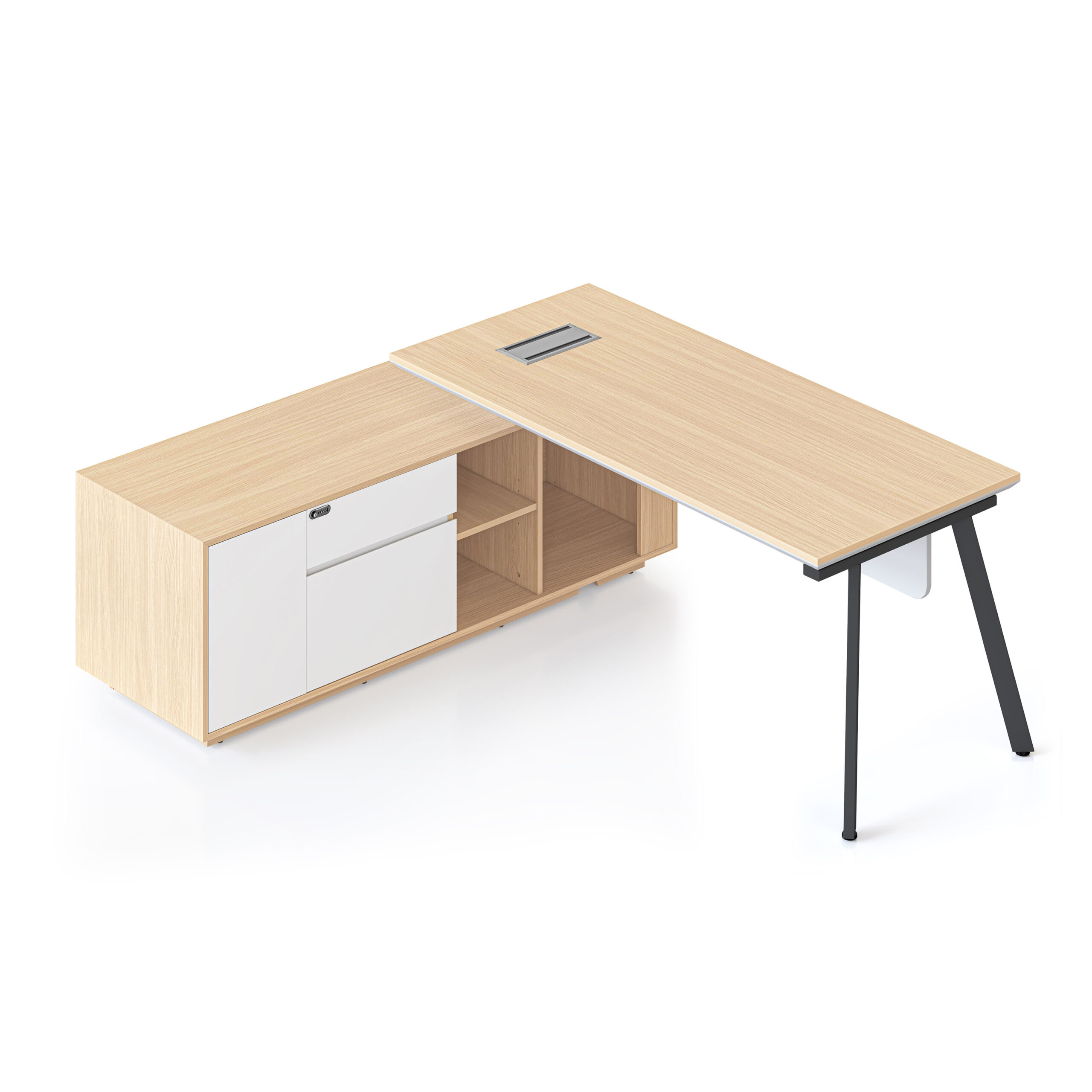 Rapidline Casa Executive Desk & Cabinet – Left-Hand Return, Black Satin P/C Eternity Legs