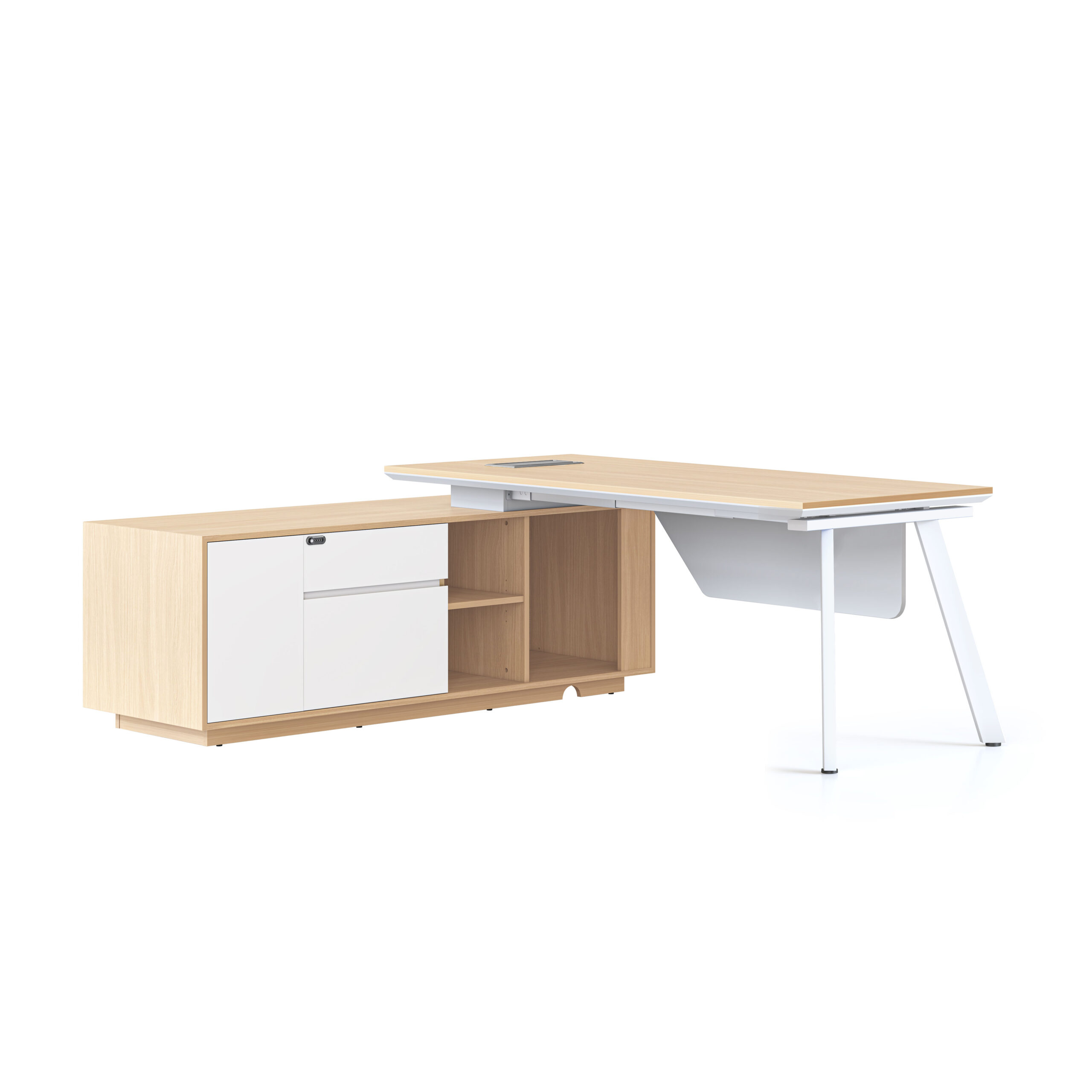 Rapidline Casa Executive Desk & Cabinet – Left-Hand Return, White Satin P/C Eternity Legs