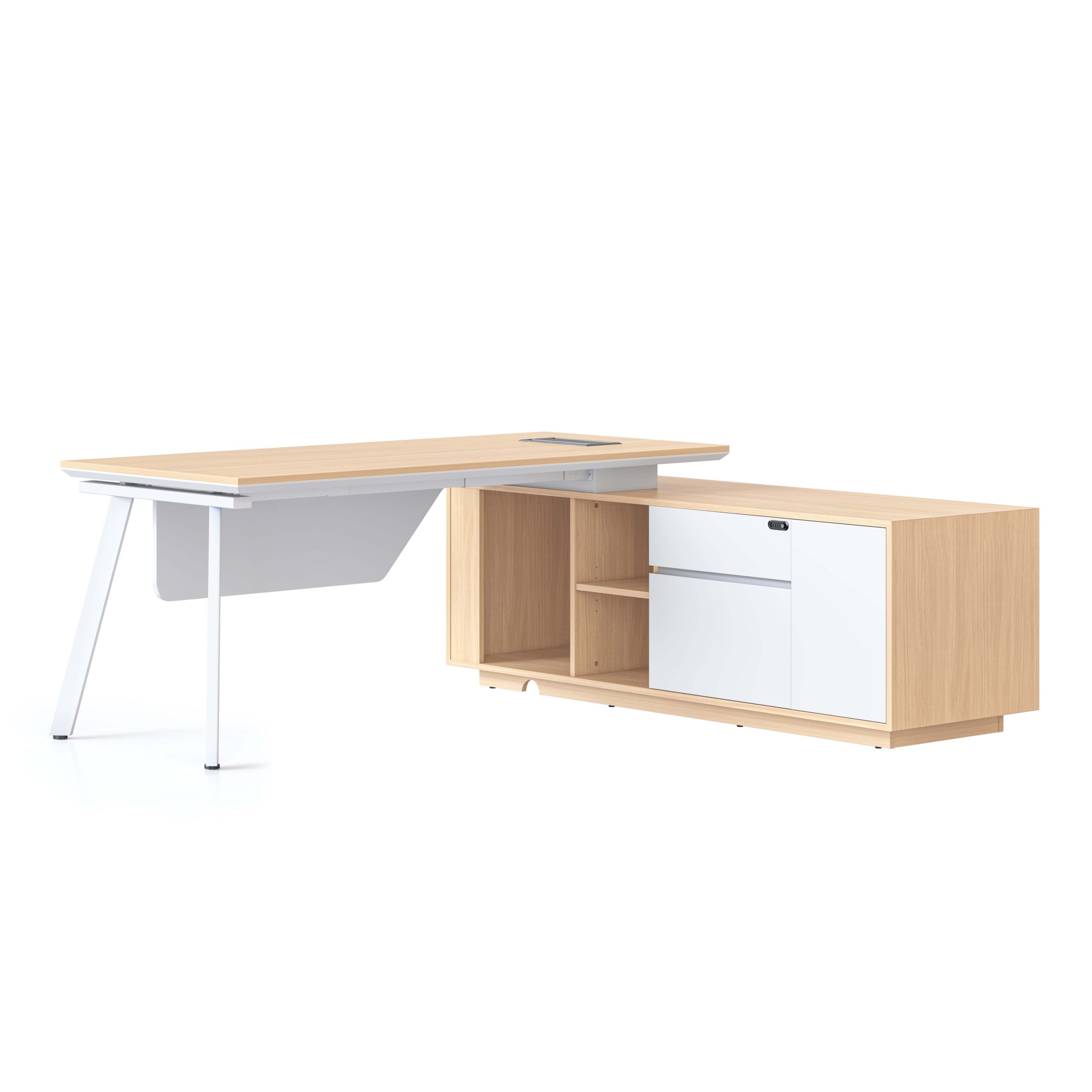 Rapidline Casa Executive Desk & Cabinet – Right-Hand Return, White Satin P/C Eternity Legs