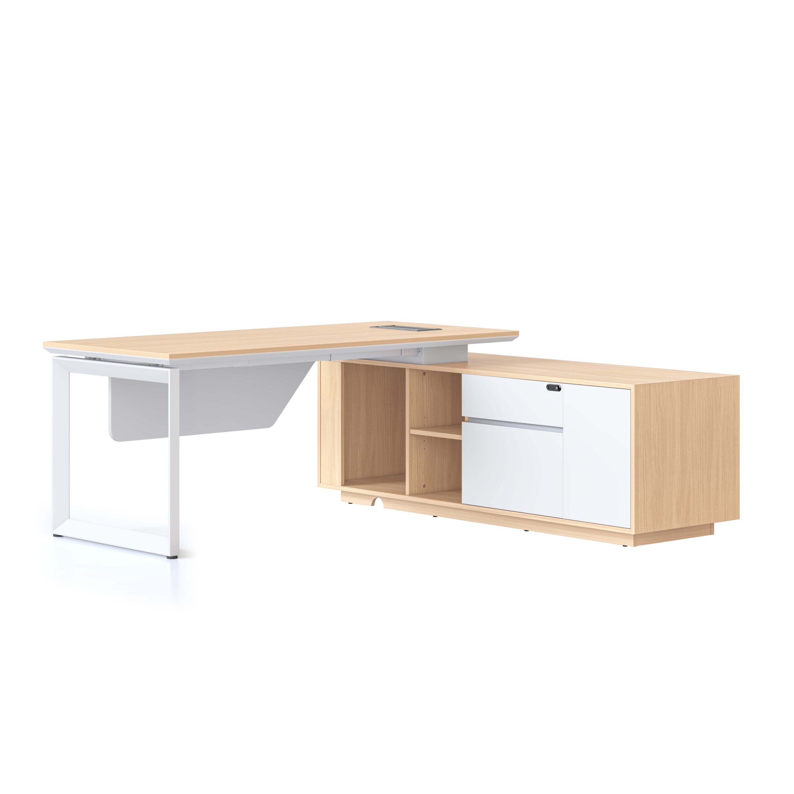 Casa Executive Desk & Side Cabinet – White Loop Legs, Right-Hand Return | Rapidline