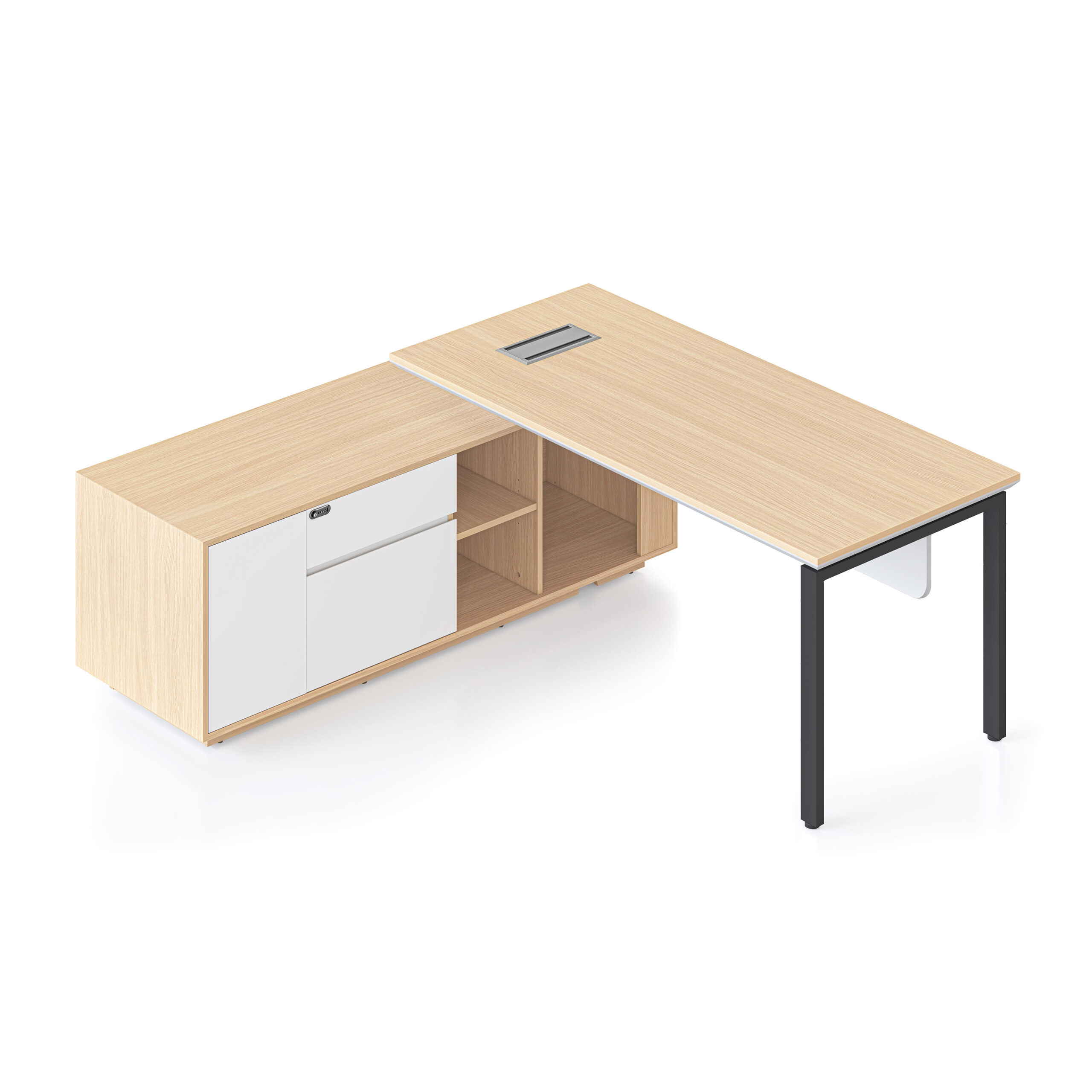 Rapidline Casa Executive Desk & Side Cabinet | Left Hand Config | Black Satin P/C Profile Leg