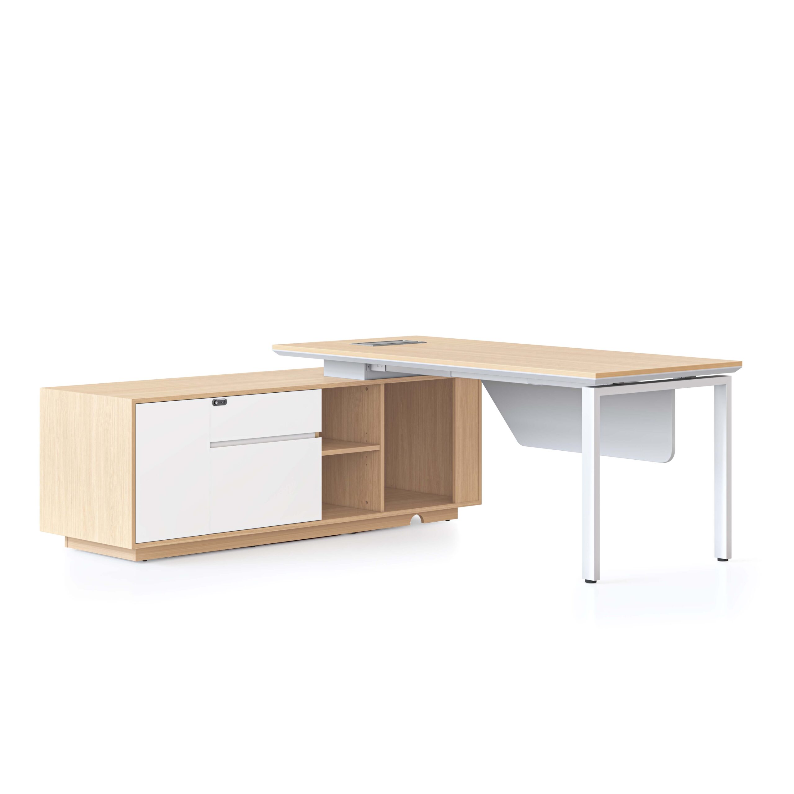 Rapidline Casa Executive Desk & Side Cabinet | Left Hand Config | White Satin P/C Profile Leg
