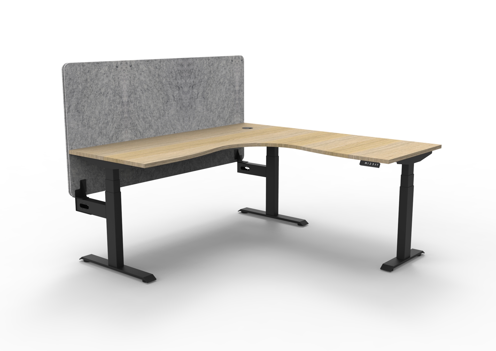 RAPIDLINE Boost+ Corner Workstation – 1800 x 1800mm | Natural Oak Top, Black Satin Frame, Marble Grey PET Screen | Height-Adjustable