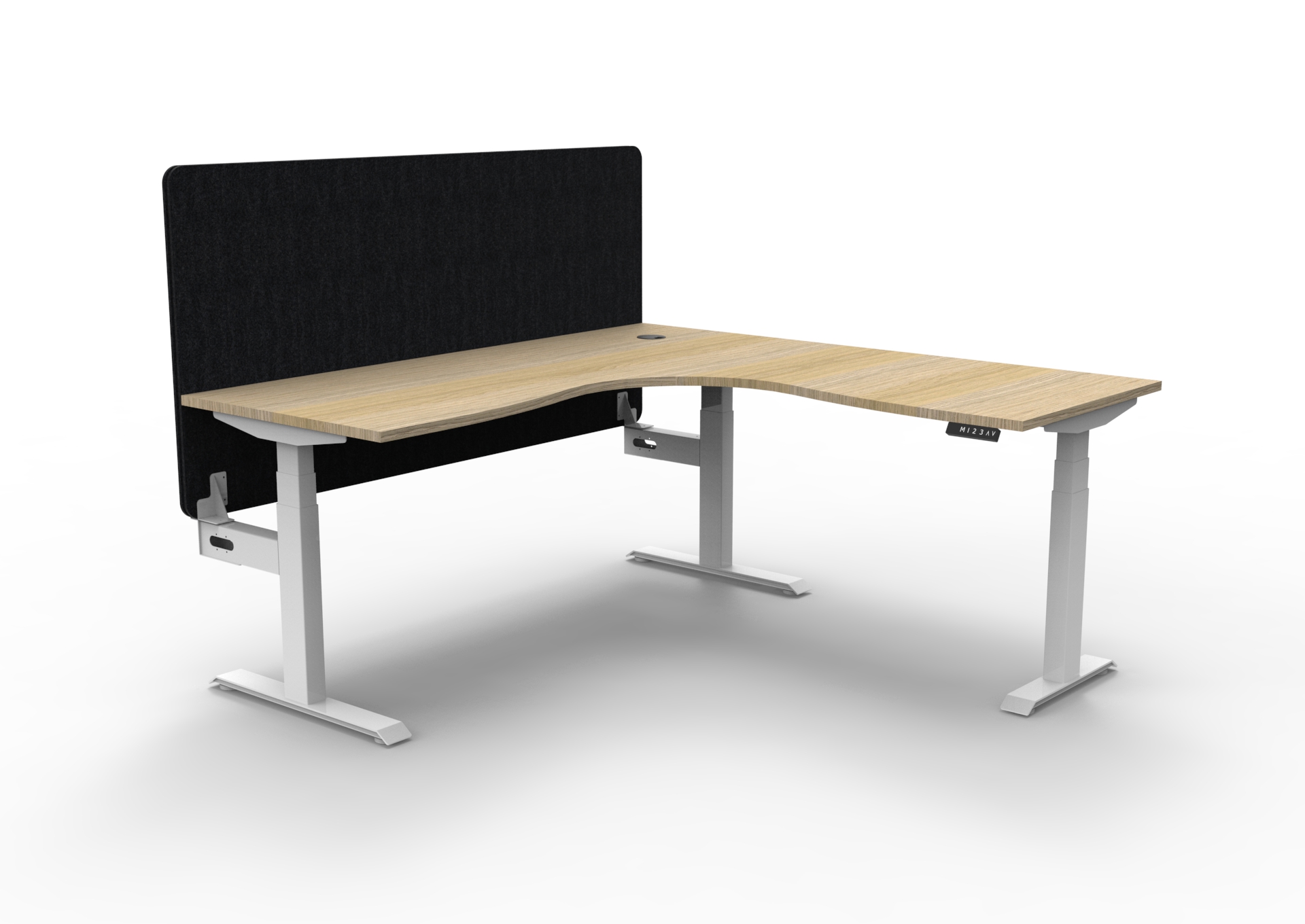 RAPIDLINE Boost+ Corner Workstation | 1800mm x 750mm | Natural Oak Top, White Satin Frame, Black PET Screen
