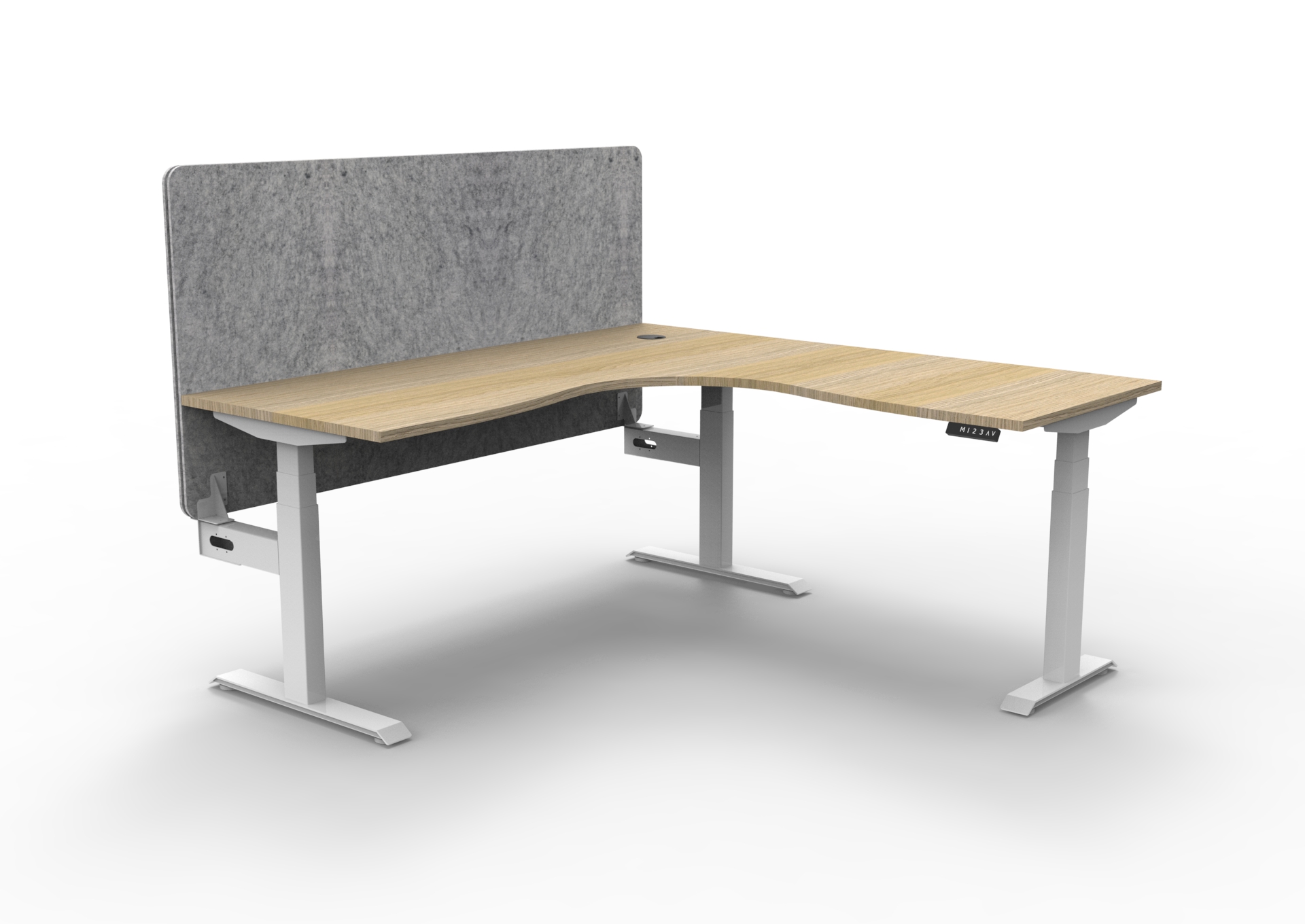 RAPIDLINE Boost+ Corner Workstation | 1800mm x 750mm | Natural Oak Top, White Satin Frame, Marble Grey PET Screen