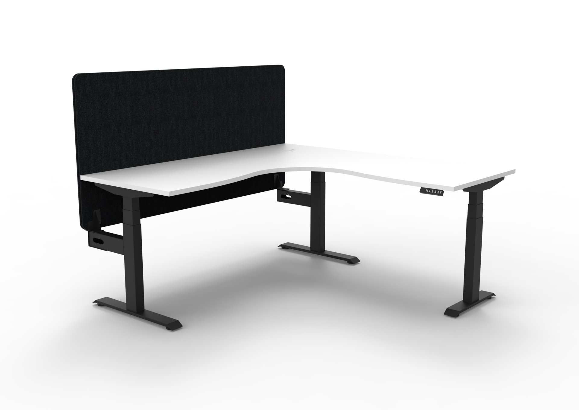 RAPIDLINE Boost+ Corner Workstation | 1800mm x 750mm | Natural White Top, Black Satin Frame, Black PET Screen