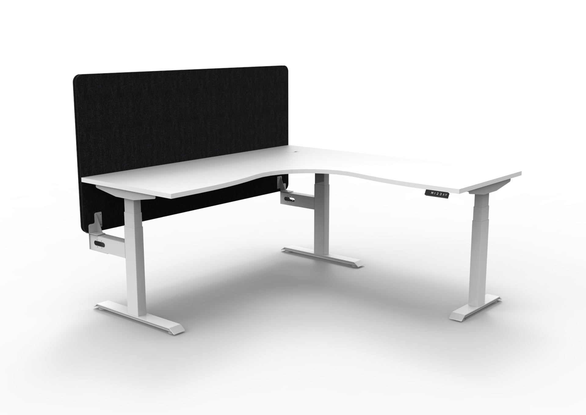 RAPIDLINE Boost+ Corner Desk – 1800×1800mm, White Top/White Frame, Black Screen, No Cable Tray