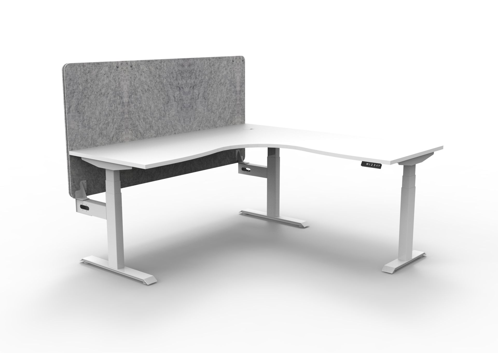 RAPIDLINE Boost+ Corner Workstation – 1800 x 1500mm | Natural White Top, White Satin Frame, Marble Grey PET Screen | Height-Adjustable