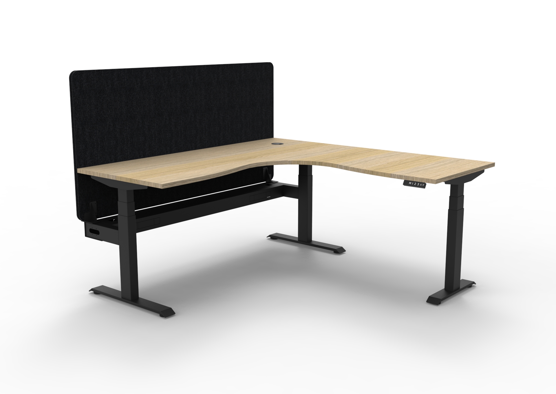 RAPIDLINE Boost+ Corner Workstation | 1800×1500×750mm | Natural Oak Top, Black Satin Frame, Black PET Screen