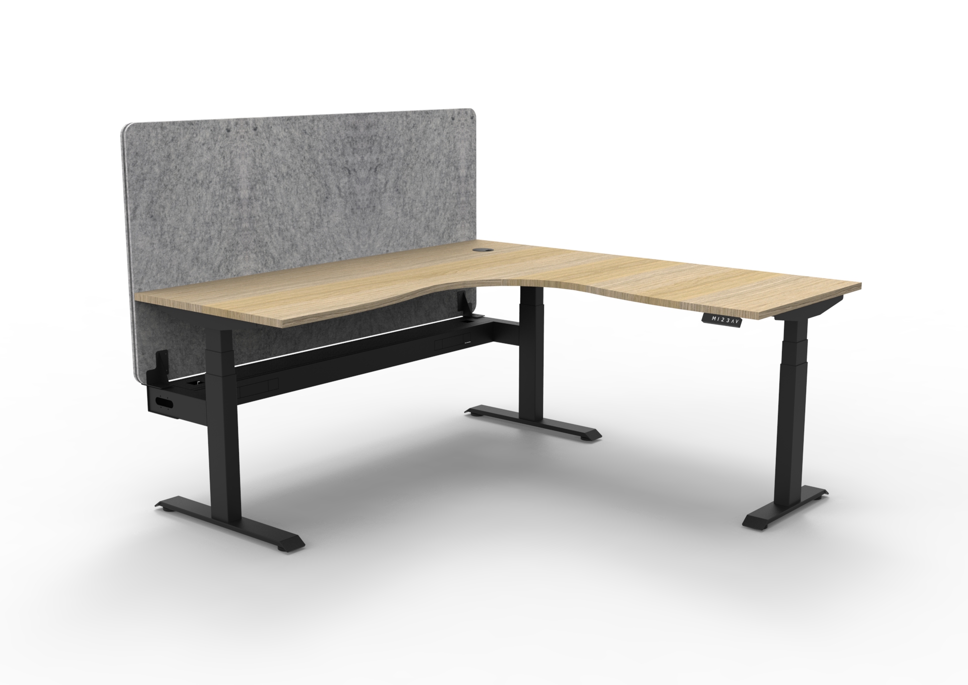 RAPIDLINE Boost+ Corner Workstation | 1800×1500×750mm | Natural Oak Top, Black Satin Frame, Marble Grey PET Screen