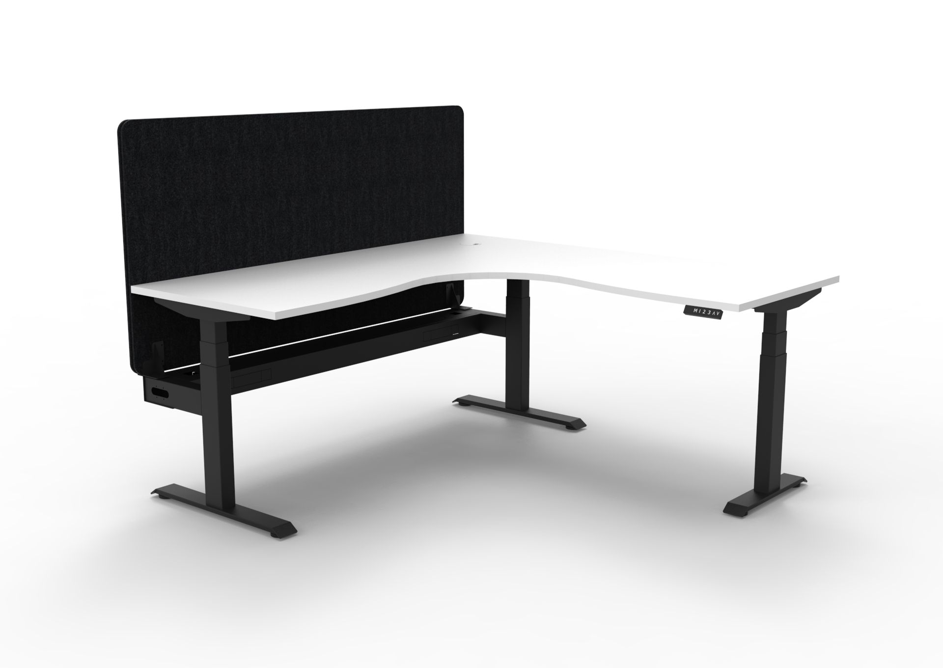RAPIDLINE Boost+ Corner Workstation – Natural White Top, Black Satin Frame, Black Screen | 1800×1800×750mm