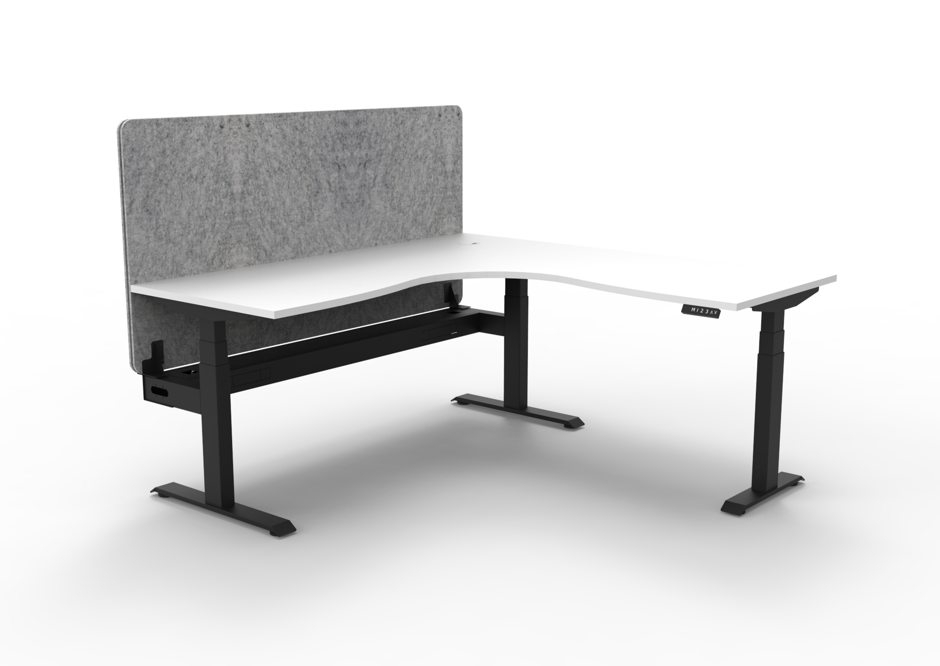 RAPIDLINE Boost+ Corner Workstation – Natural White Top, Black Satin Frame, Marble Grey Screen | 1800×1800×750mm
