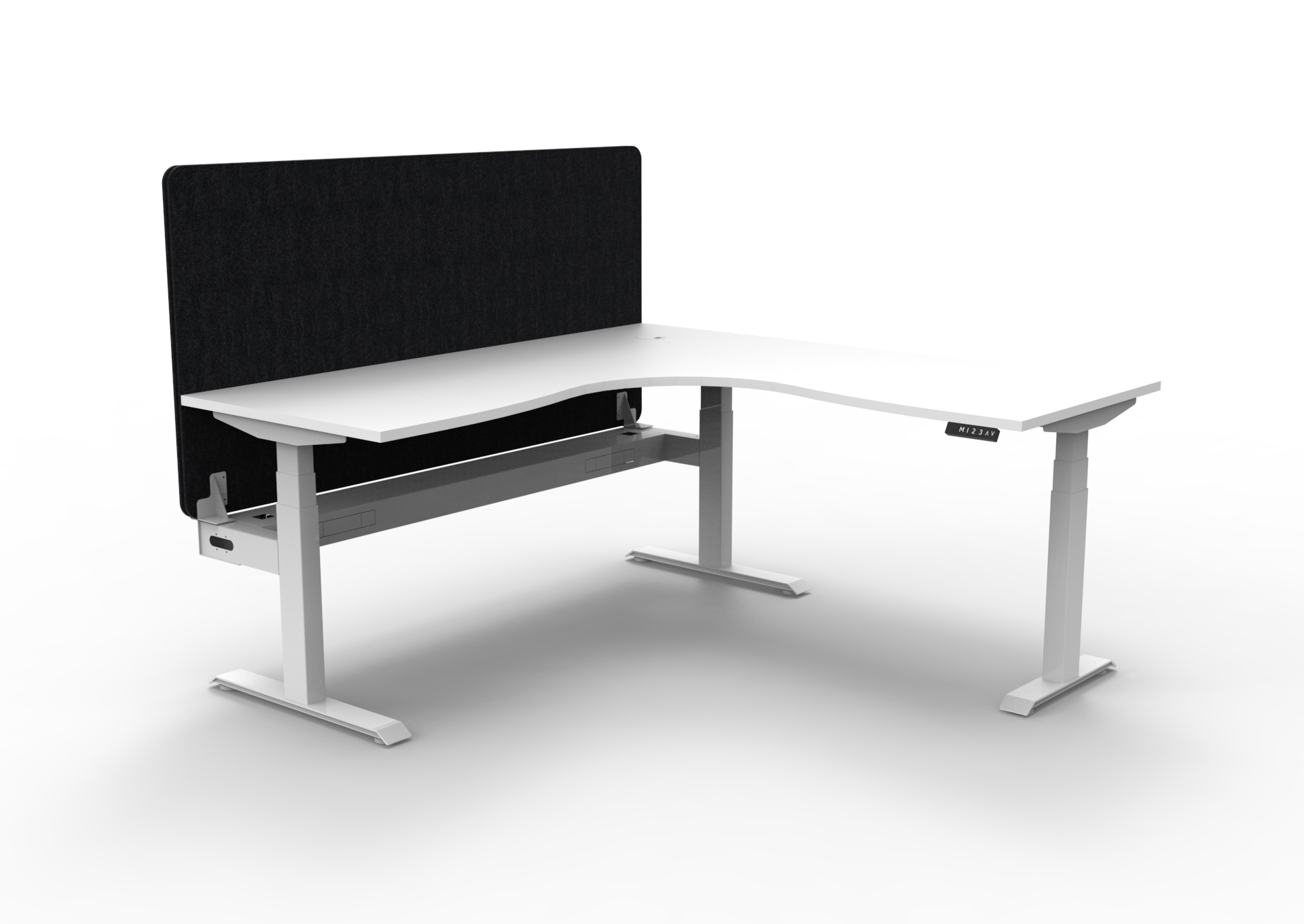 RAPIDLINE Boost+ Corner Workstation | 1800×1800mm | Natural White Top, White Satin Frame, Black Eco Panel Screen, Cable Tray