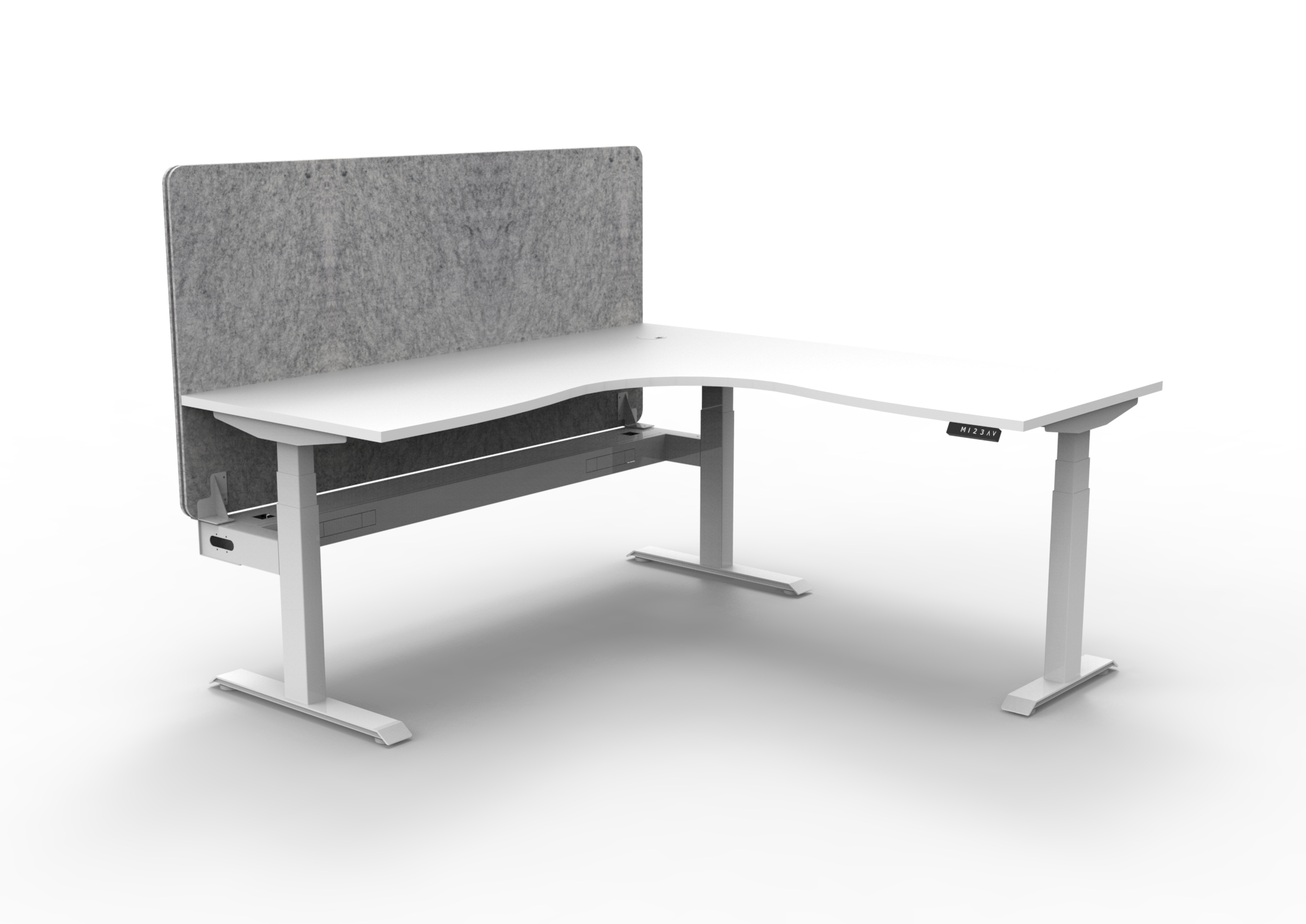 RAPIDLINE Boost+ Corner Workstation | 1500×1500×750mm | Natural White Top, White Satin Frame, Marble Grey PET Screen