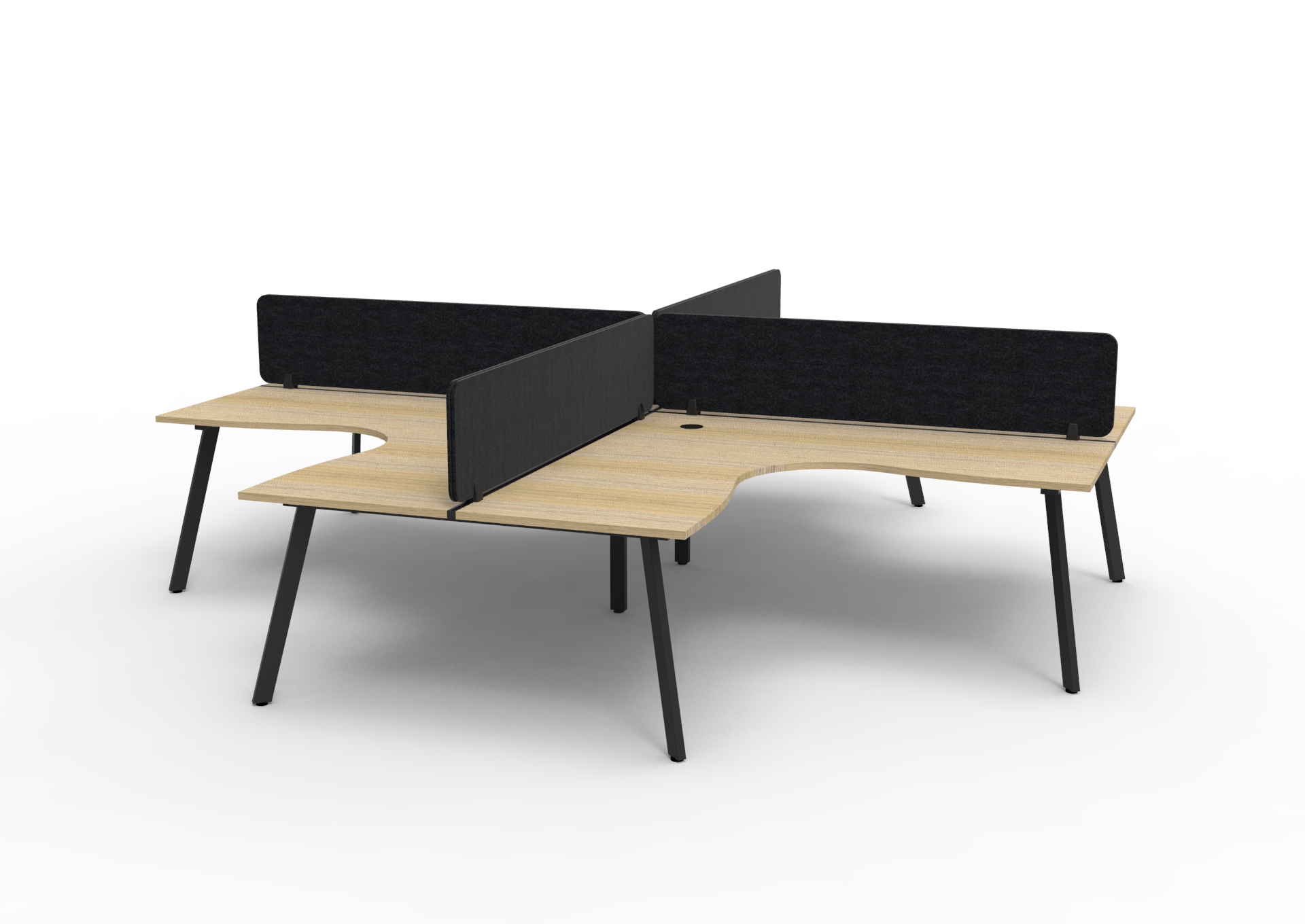Rapidline Eternity Leg Corner Workstation – 4-Person POD, 1800×1500mm, Natural Oak Top, Black Satin Base, Black Screens
