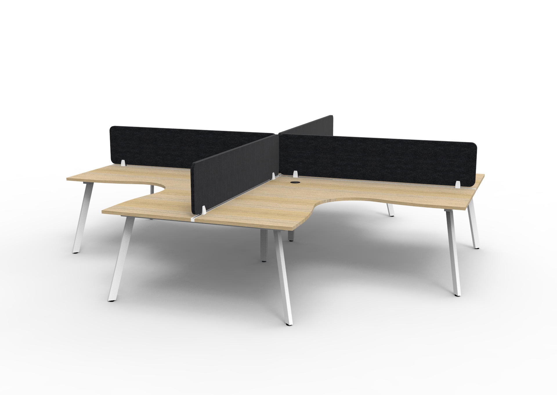 Rapidline Eternity Leg Corner Workstation – 4-Person POD, Natural Oak Top, White Satin Base, 1800×1800×750mm