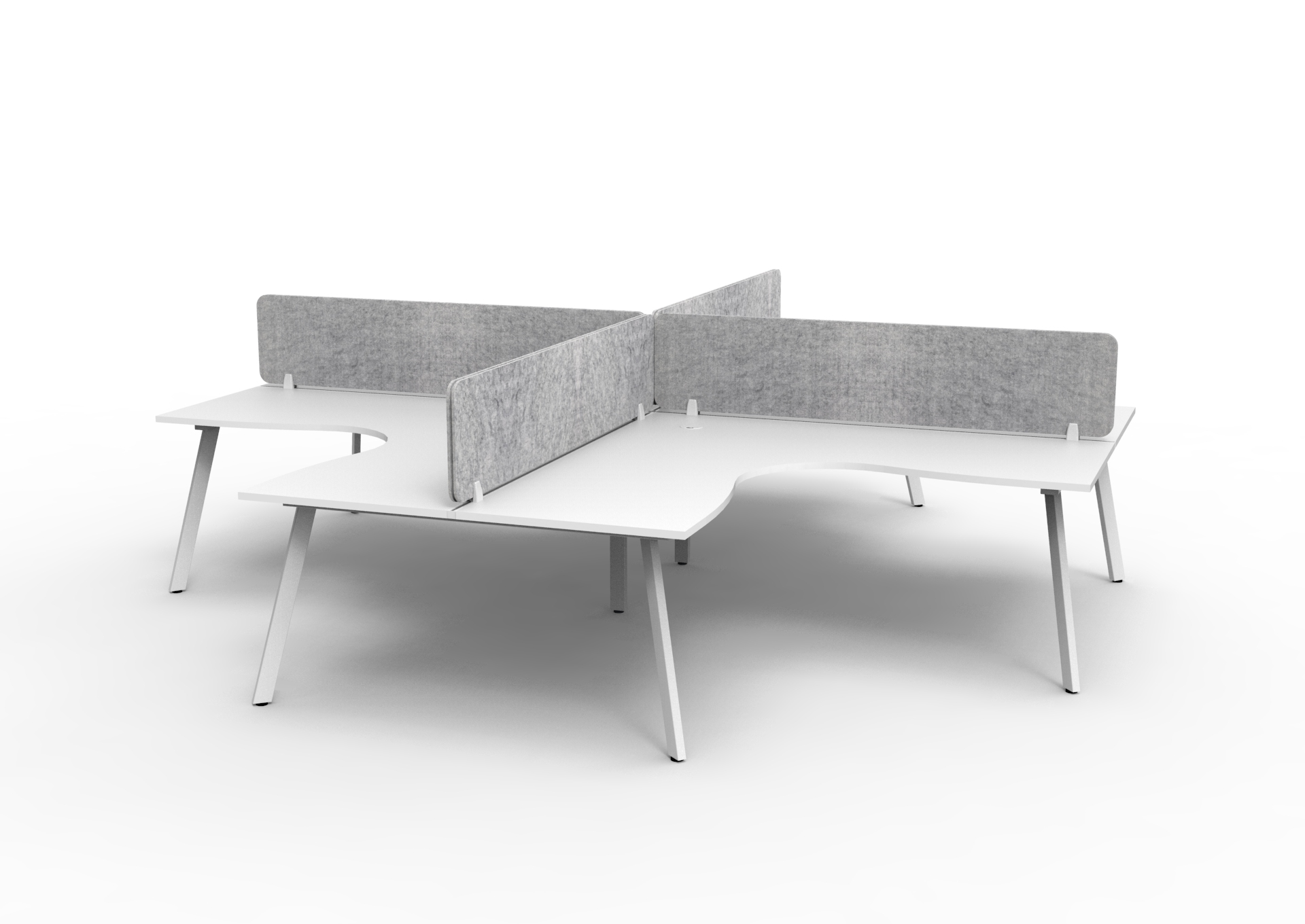 Rapidline Eternity Leg Corner Workstation – 4-Person POD, 1500×1500mm, Natural White Top, White Satin Base, Marble Grey Screens