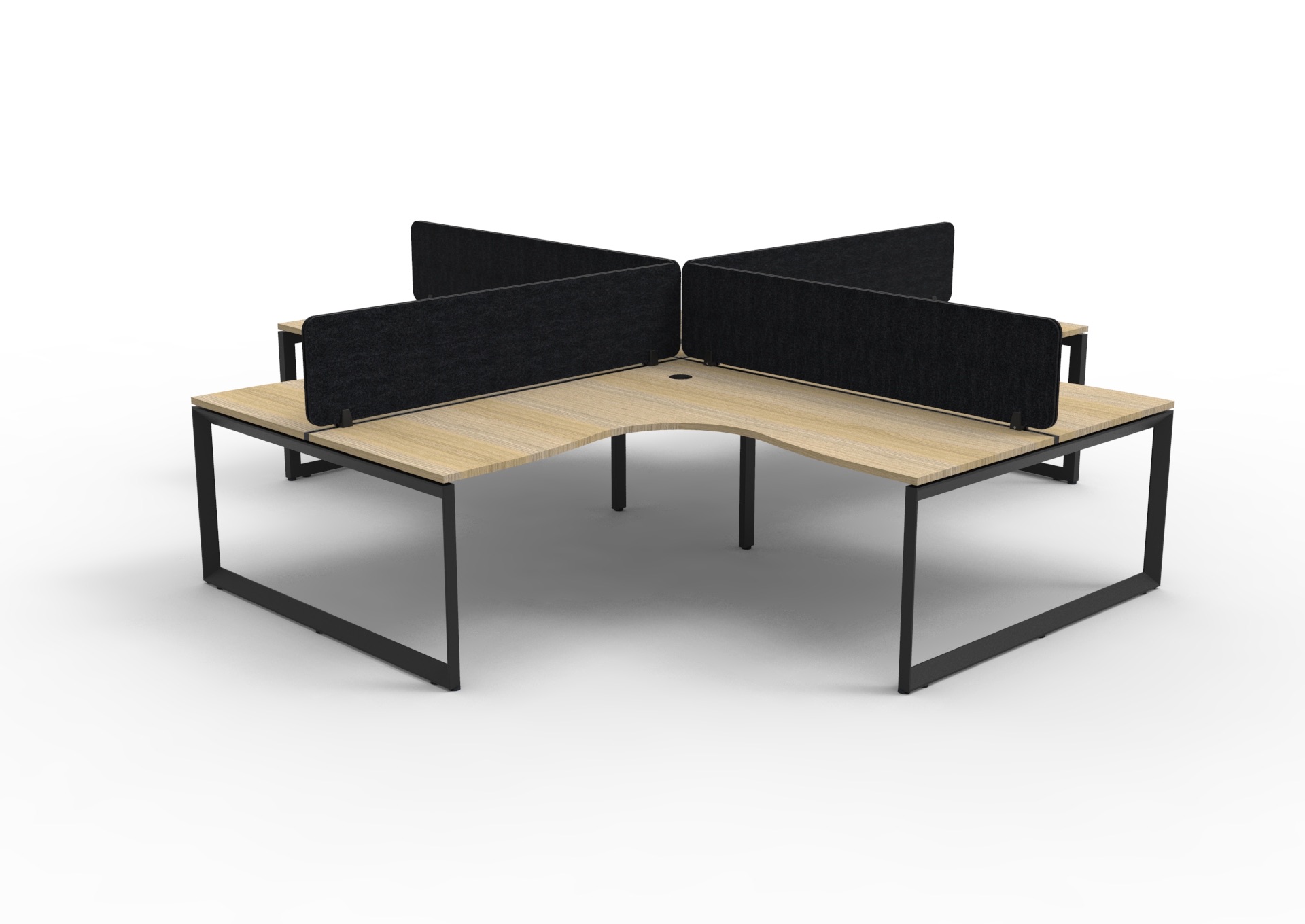 Rapidline Infinity Loop Leg Corner Pod (4-Seat) | Oak Top, Black Base | Black Eco Screens | AFRDI Certified