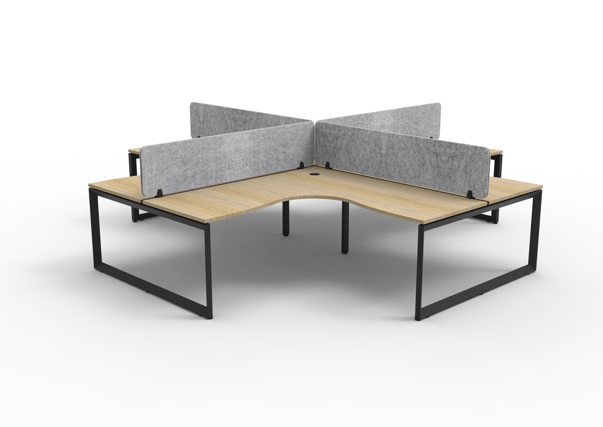 Rapidline Infinity Loop Leg Corner Pod (4-Seat) | Oak Top, Black Base | Marble Grey Eco Screens | AFRDI Certified