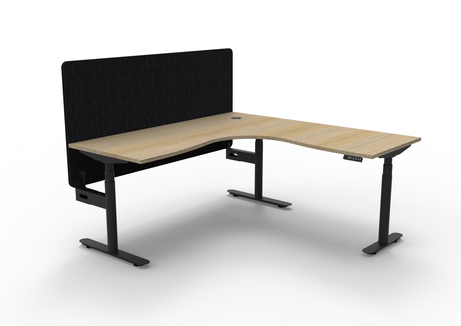 RAPIDLINE Halo+ Corner Workstation | 1500×1500mm | Natural Oak Top, Black Frame, Black PET Screen