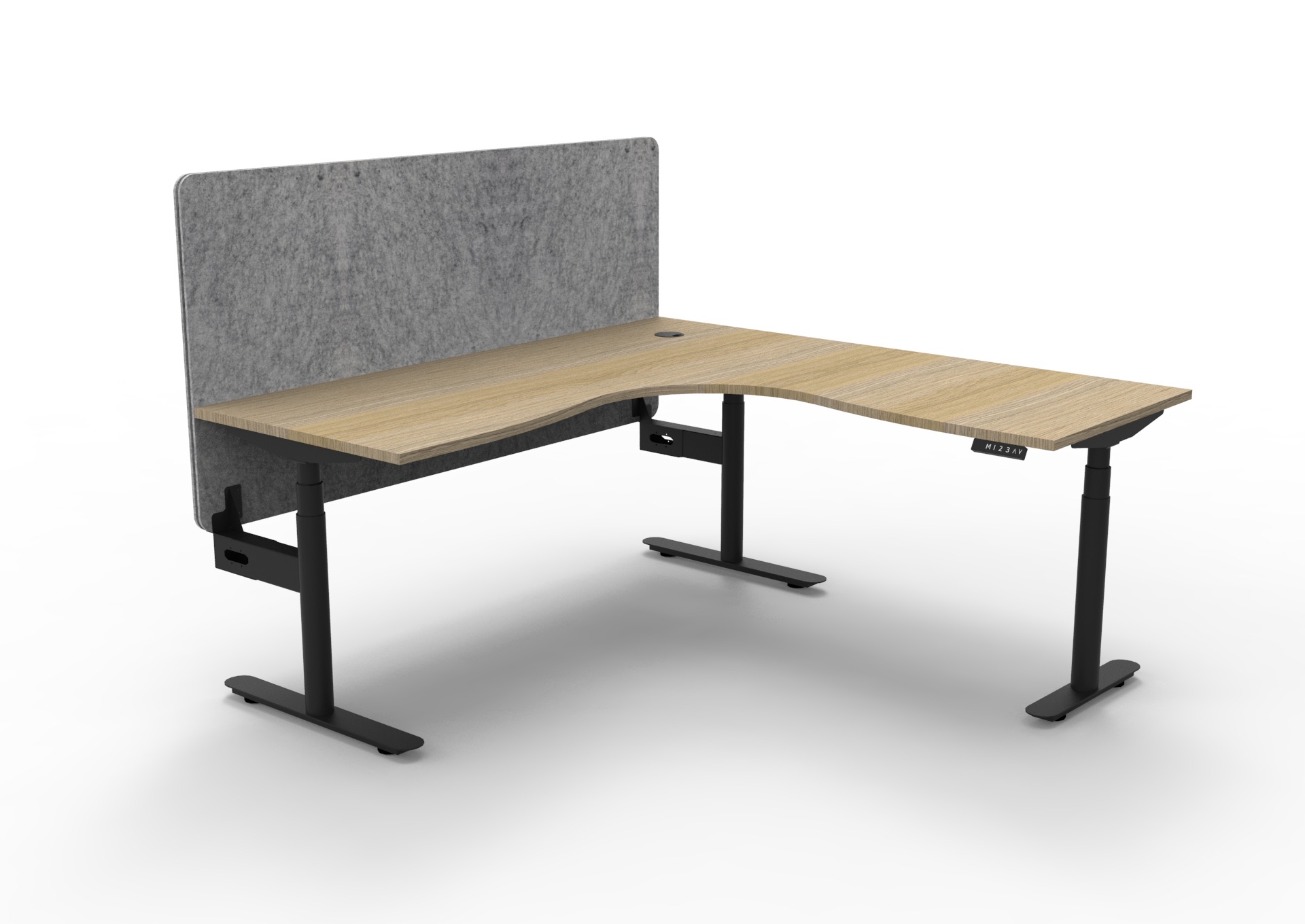RAPIDLINE Halo+ Corner Workstation | 1500×1500mm | Natural Oak Top, Black Frame, Marble Grey PET Screen