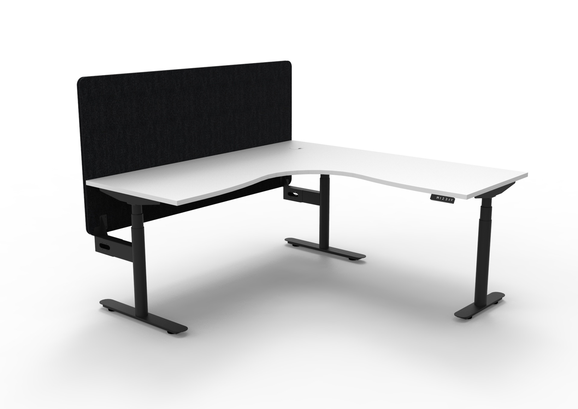 Halo+ Corner Workstation | Natural White Top, Black Satin Frame, Black PET Screen | Height Adjustable | Rapidline