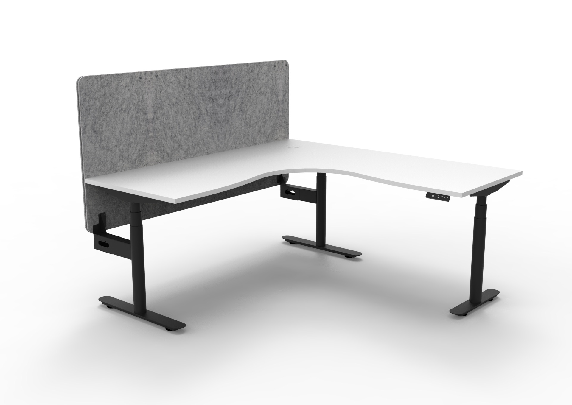 Halo+ Corner Workstation | Natural White Top, Black Satin Frame, Marble Grey PET Screen | Height Adjustable | Rapidline
