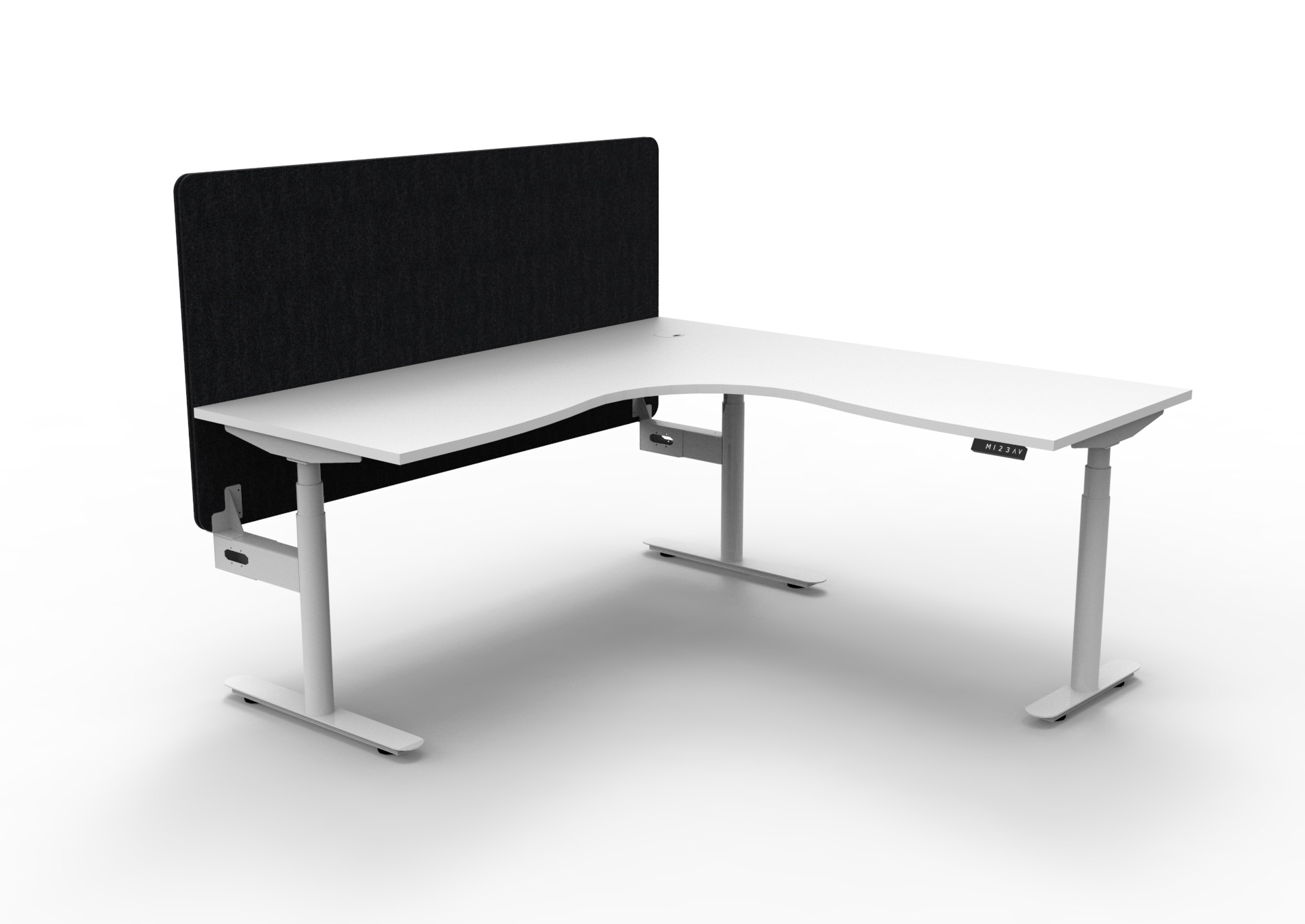 RAPIDLINE Halo+ Corner Workstation | 1800×1500mm | Natural White Top, White Satin Frame, Black PET Screen