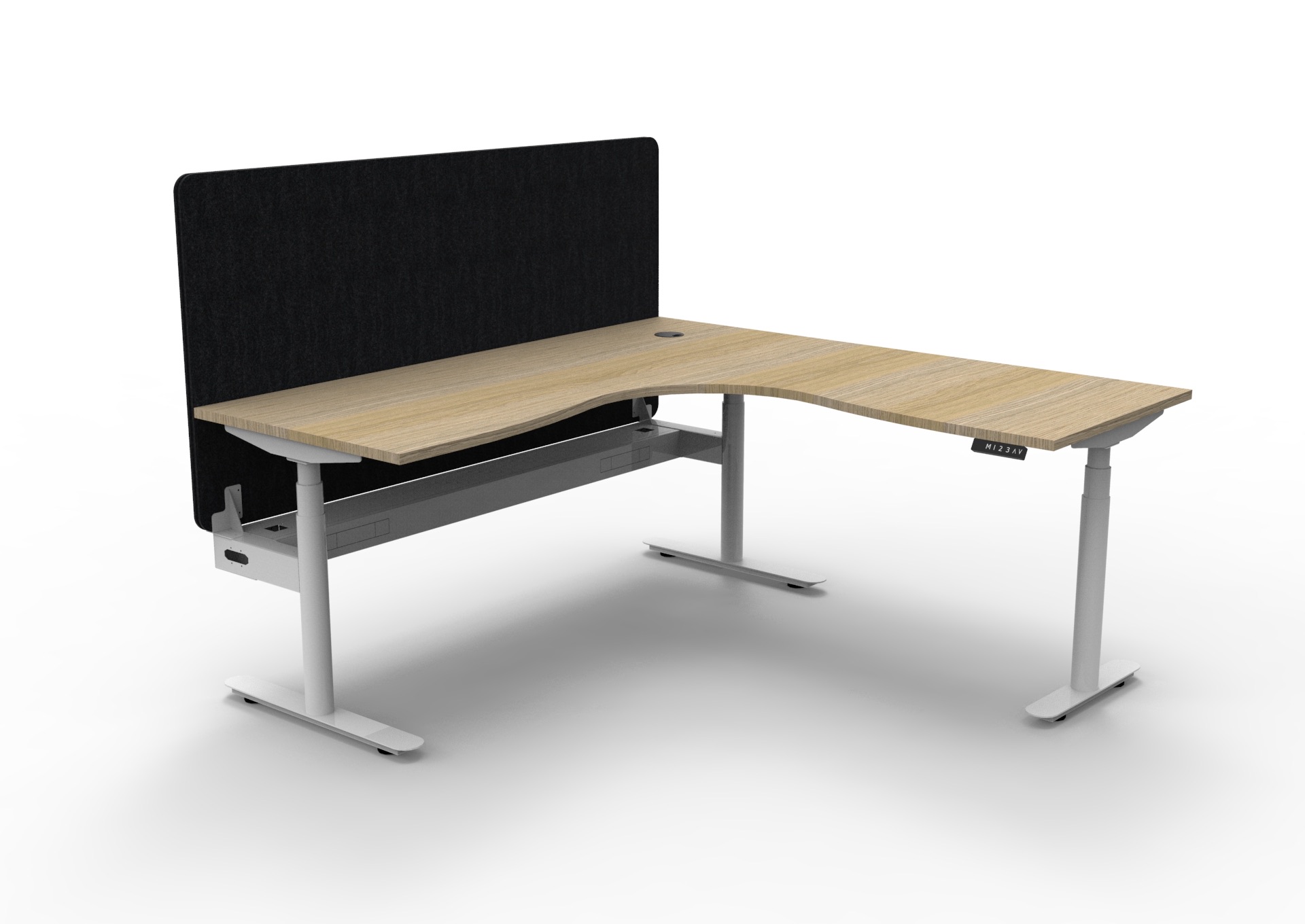 RAPIDLINE Halo+ Corner Workstation | 1800mm x 1500mm x 750mm | Natural Oak Top, White Satin Frame, Black PET Screen