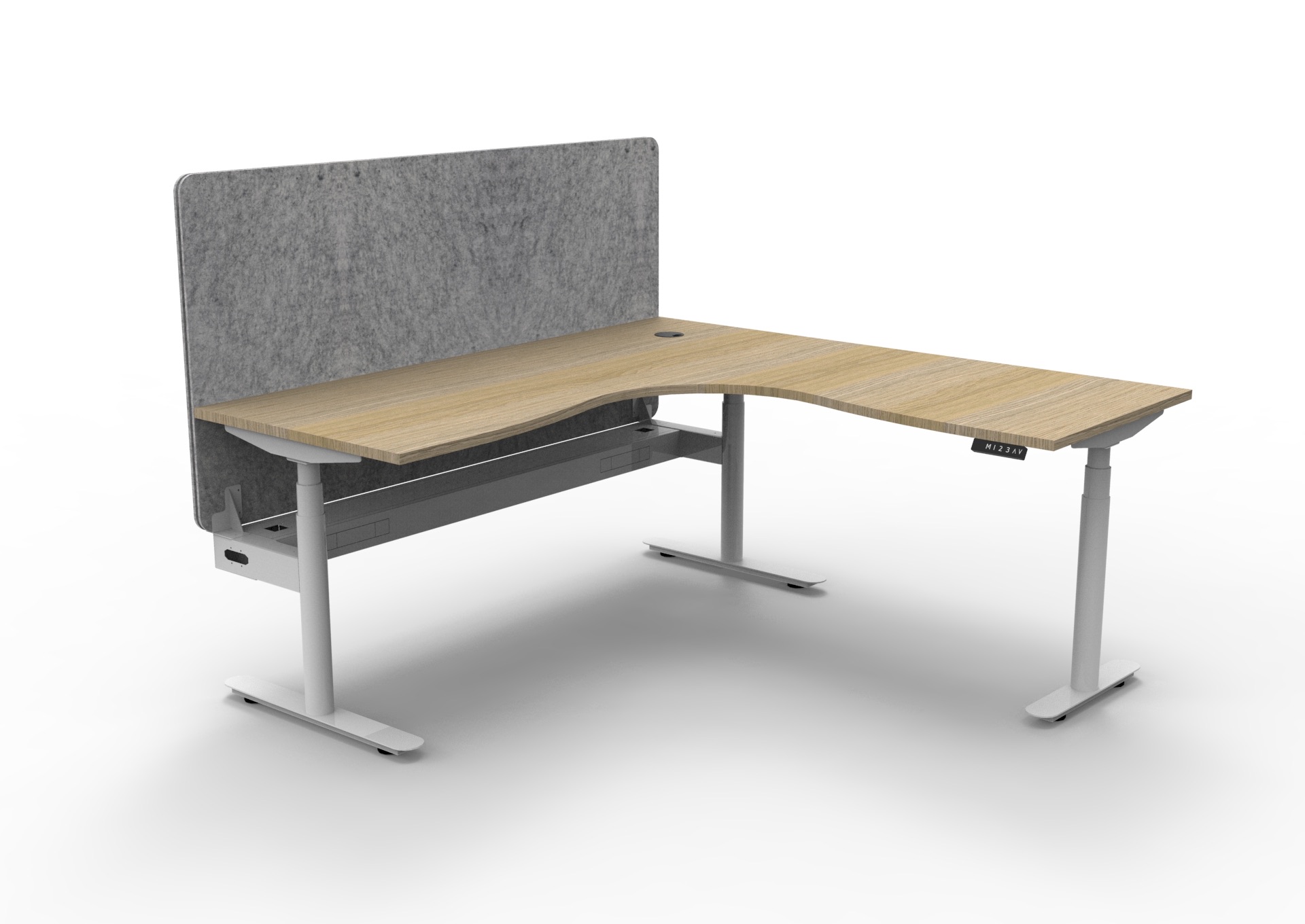 RAPIDLINE Halo+ Corner Workstation | 1800mm x 1500mm x 750mm | Natural Oak Top, White Satin Frame, Marble Grey PET Screen