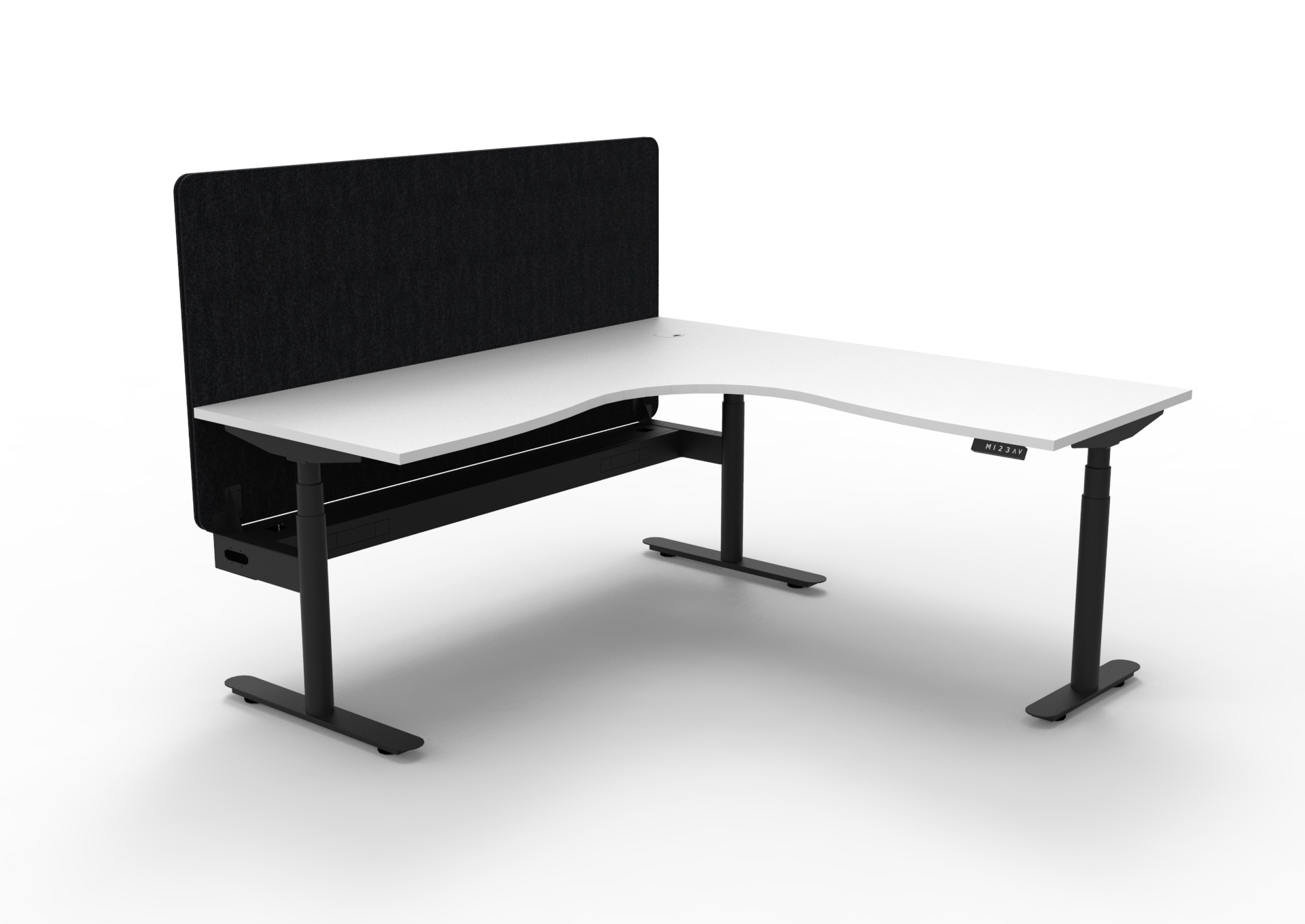 RAPIDLINE Halo+ Corner Workstation | 1800mm x 1500mm x 750mm | Natural White Top, Black Satin Frame, Black PET Screen