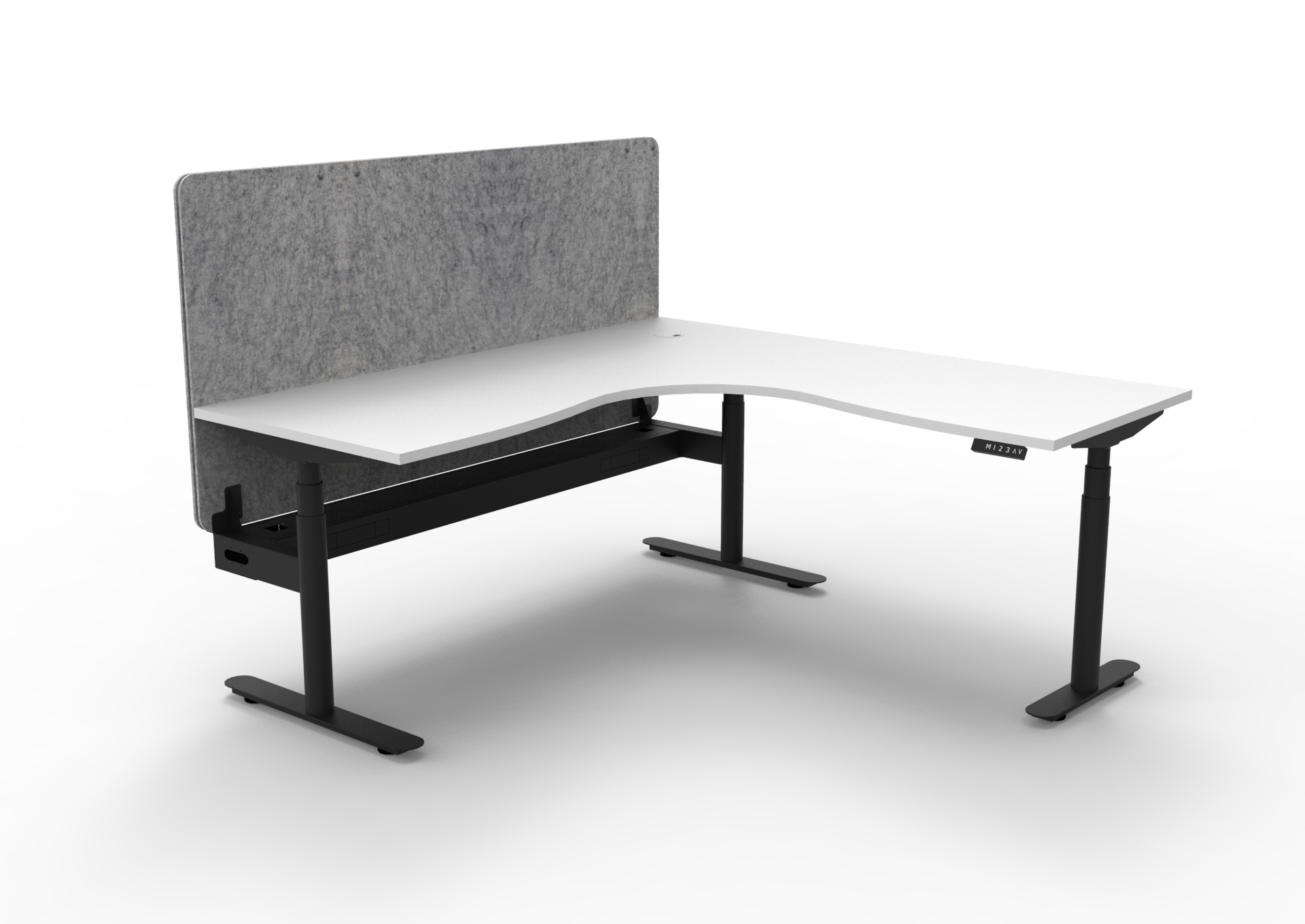 RAPIDLINE Halo+ Corner Workstation | 1800mm x 1500mm x 750mm | Natural White Top, Black Satin Frame, Marble Grey PET Screen