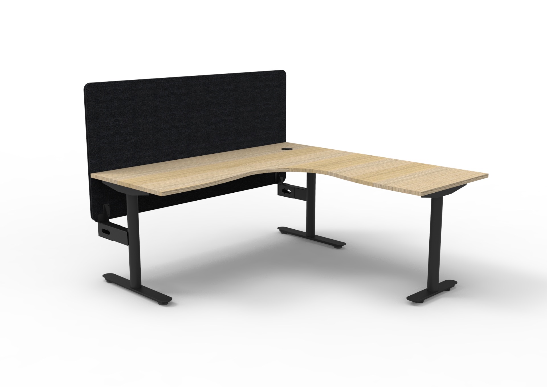 Rapidline Halo Static Corner Workstation | 1800×1800mm | Natural Oak Top, Black Satin Frame, Black PET Screen