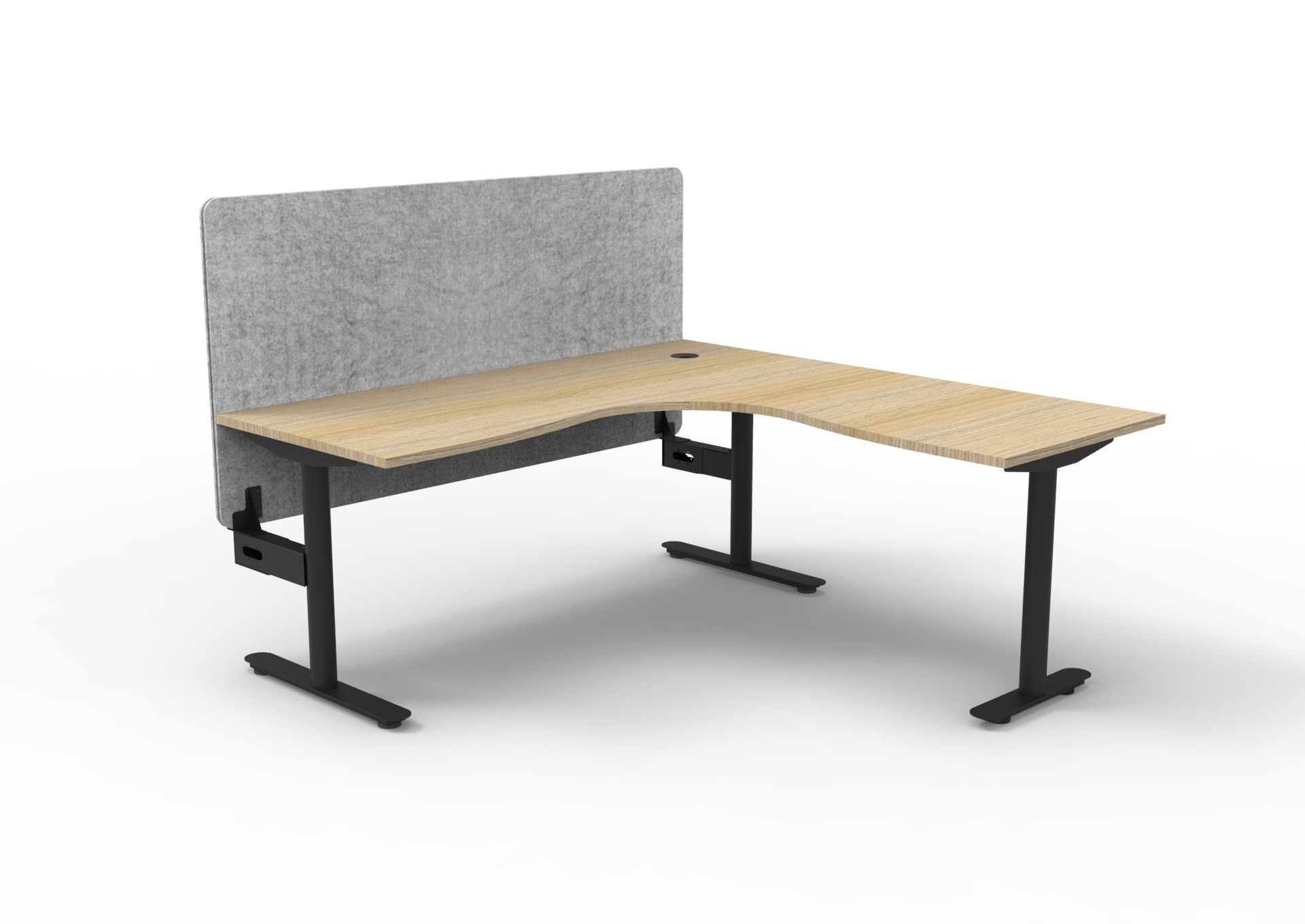 Rapidline Halo Static Corner Workstation | 1800×1800mm | Natural Oak Top, Black Satin Frame, Marble Grey PET Screen