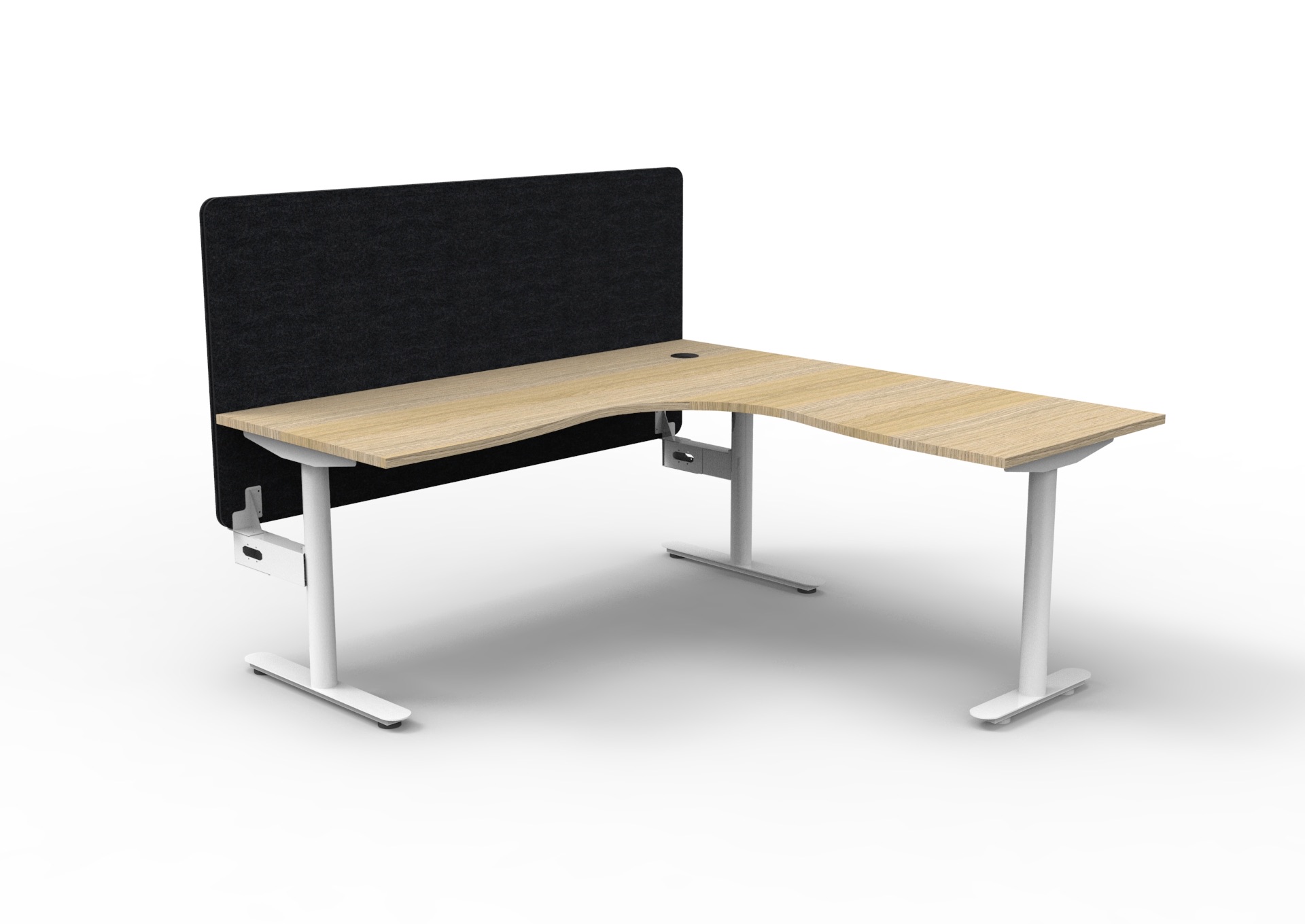 Rapidline Halo Static Corner Workstation – Natural Oak Top, White Satin Frame, Black Screen
