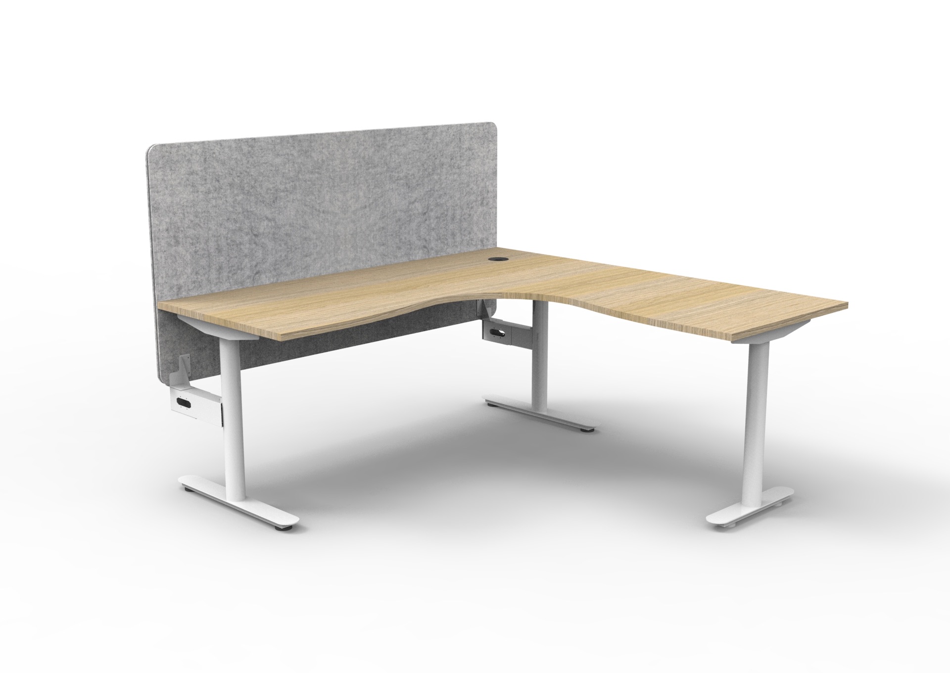 Rapidline Halo Static Corner Workstation – Natural Oak Top, White Satin Frame, Marble Grey Screen