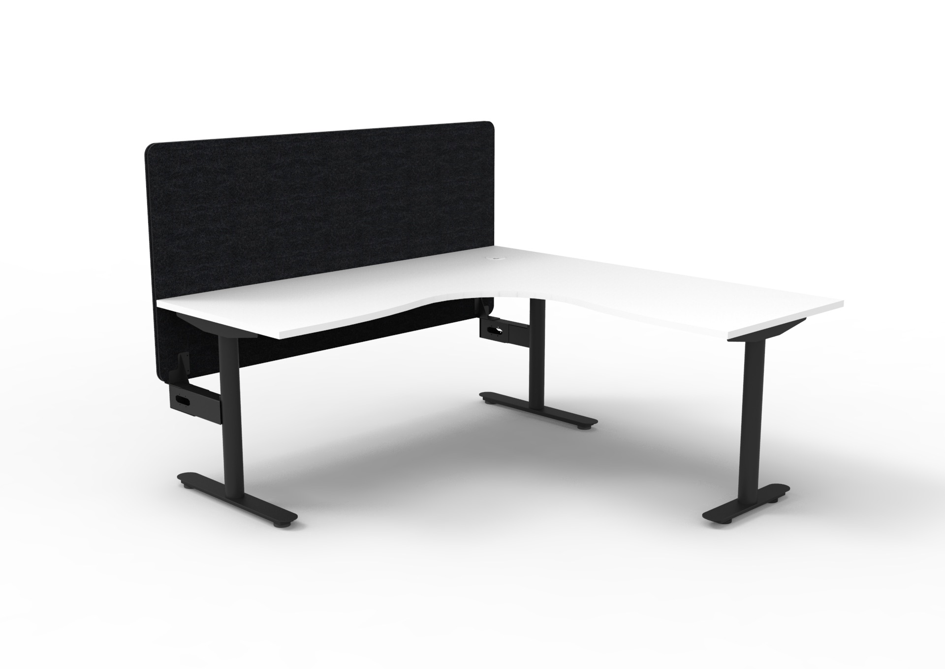 Rapidline Halo Static Corner Workstation – Natural White Top, Black Satin Frame, Black Screen