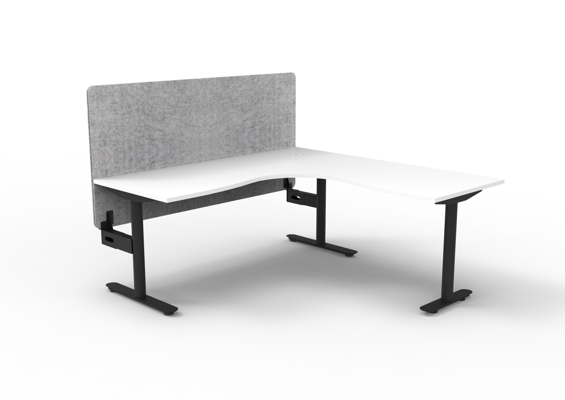 Rapidline Halo Static Corner Workstation – Natural White Top, Black Satin Frame, Marble Grey Screen